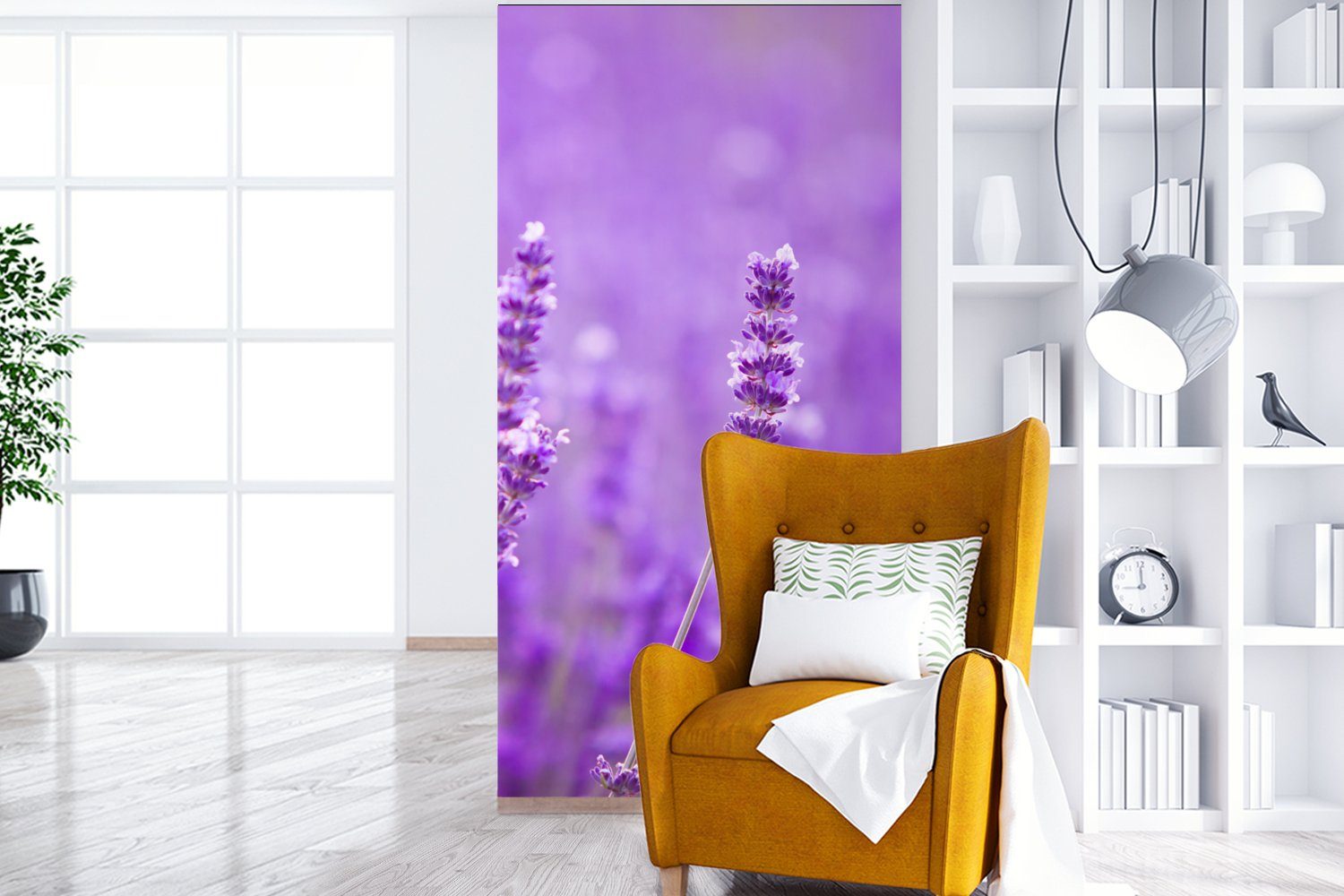 MuchoWow Fototapete Lavendel Nahaufnahme Küche, - - bedruckt, Blumen Matt, Fototapete (2 St), - Wohnzimmer Vliestapete Lila, Schlafzimmer für