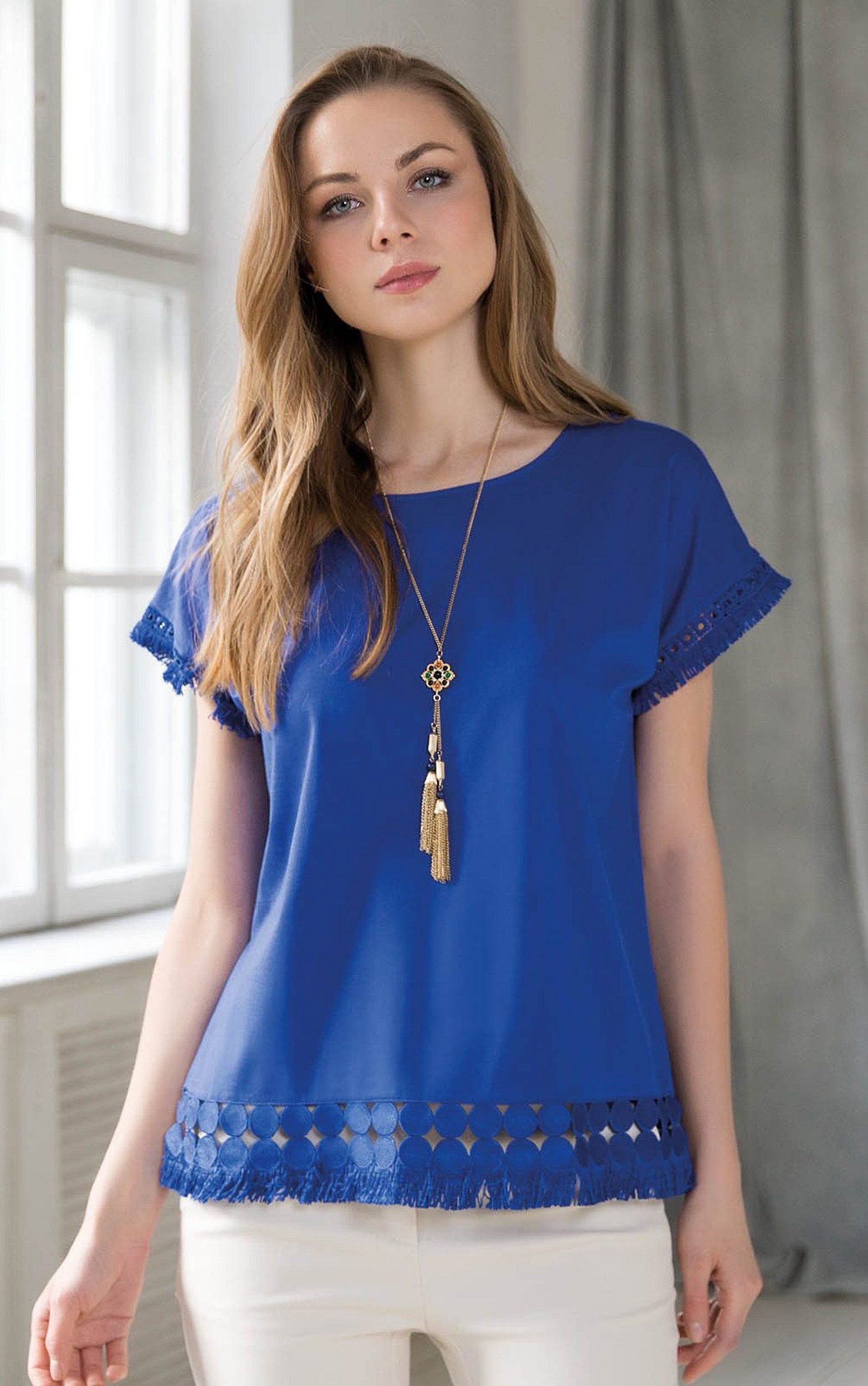 Passioni T-Shirt in Royalblau, mit Spitzen günstig online kaufen