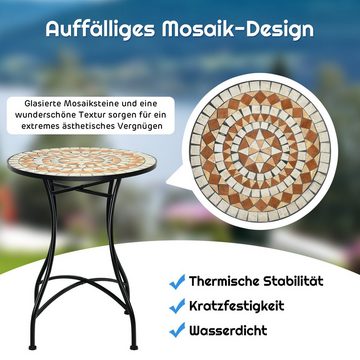 COSTWAY Gartentisch, rund, Mosaik, mit Metallgestell, 60x60x72cm