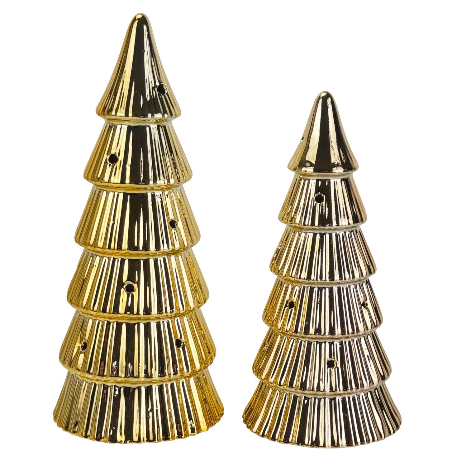 Online-Fuchs LED-Dekofigur - 2 goldene Tannenbäume mit LED-Beleuchtung & Ti günstig online kaufen