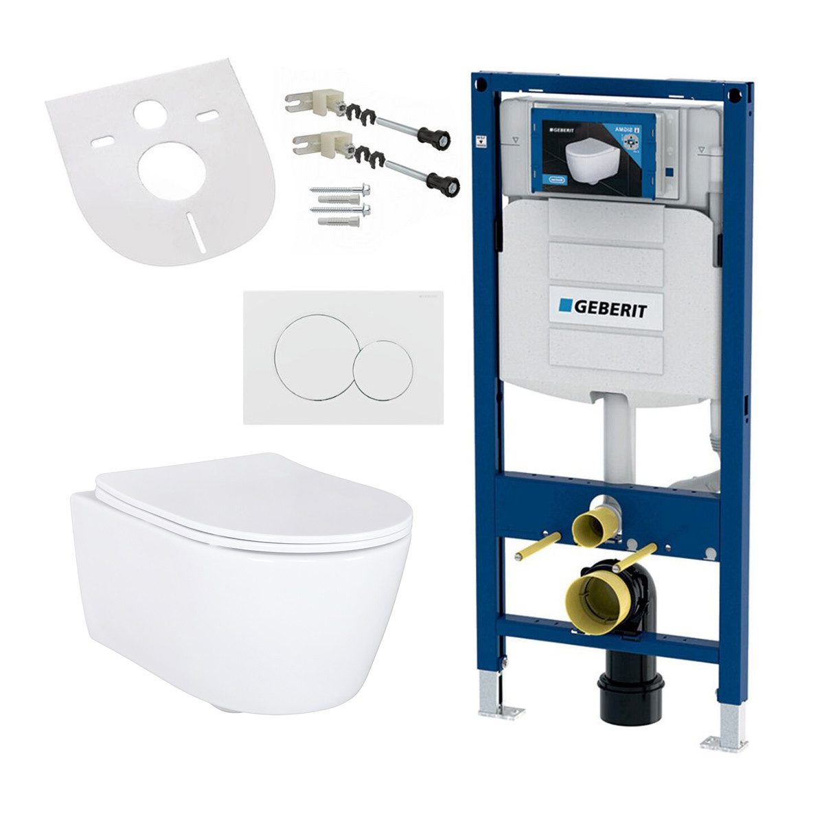 GEBERIT Tiefspül-WC mit WC, Vorwandelement, Schallschutz & Betätigungsplatte AL5509-SET, wandhängend, Spar-Set, für Installationswände oder ganze Raumhohe, mit Wandankern