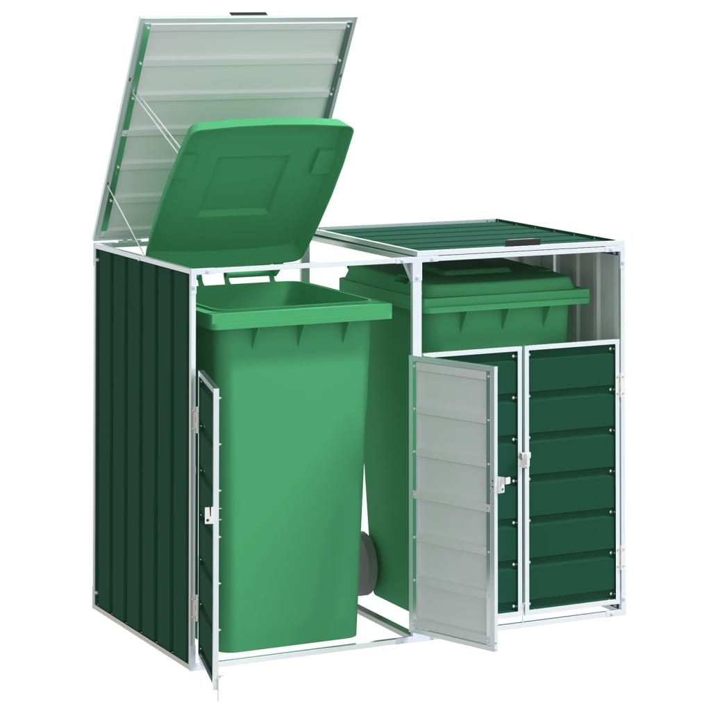 vidaXL Mülltonnenbox Mülltonnenbox für 2 Tonnen Grün 144x81x113 cm Stahl
