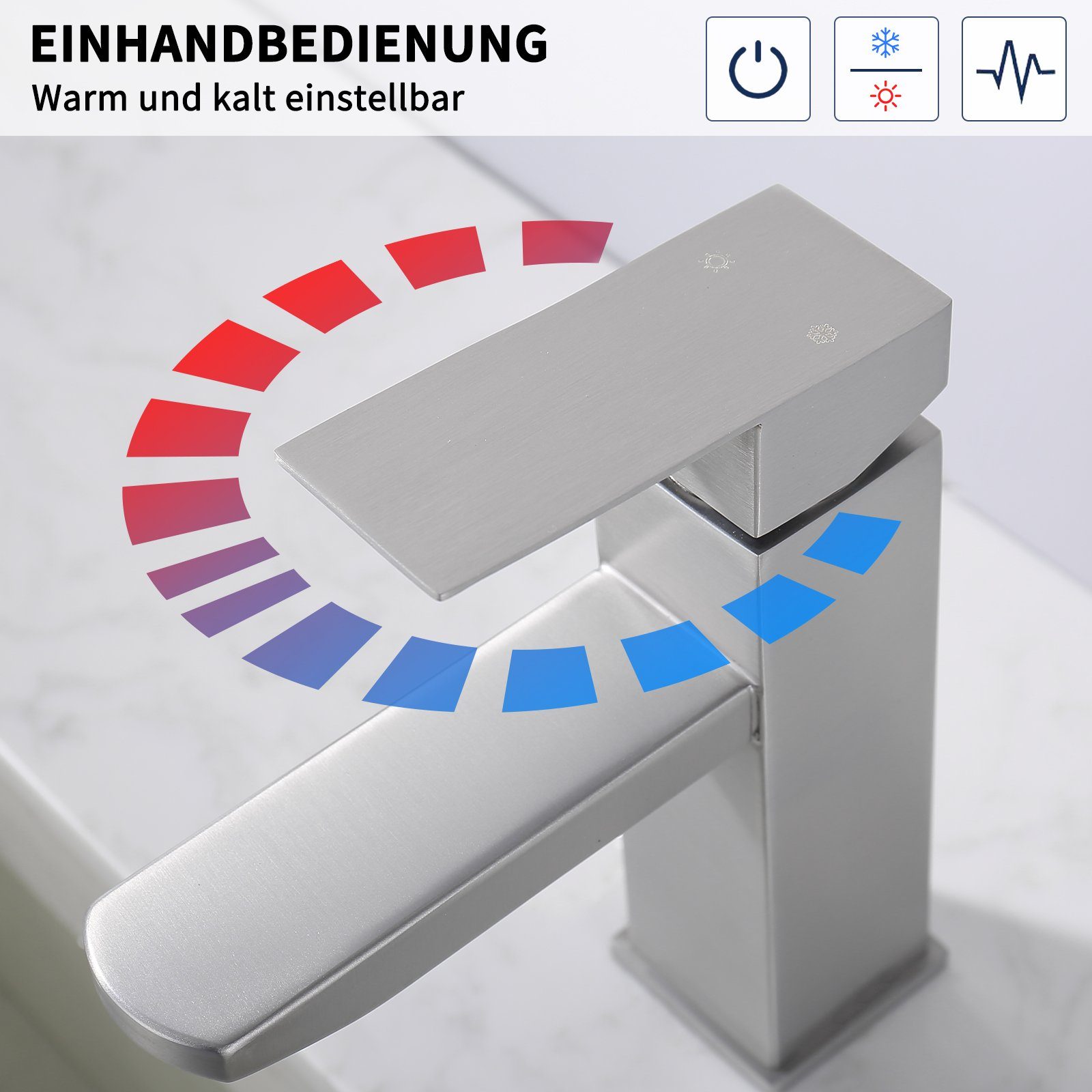 HOMELODY Waschtischarmatur waschbecken Wasserhahn Bad Badarmatur Armatur Mischbatterie (Badezimmer armaturen, Waschbeckenhahn) waschtischarmatur für aufsatzbeck – Bild 5 von 5
