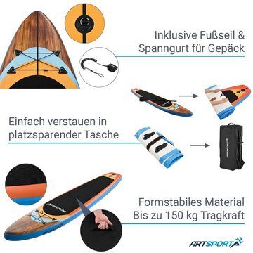 ArtSport Inflatable SUP-Board Beach Rocker, Stand Up Paddling Board, ideal für Anfänger, bis 150 kg, inkl. Tragetasche und Zubehör