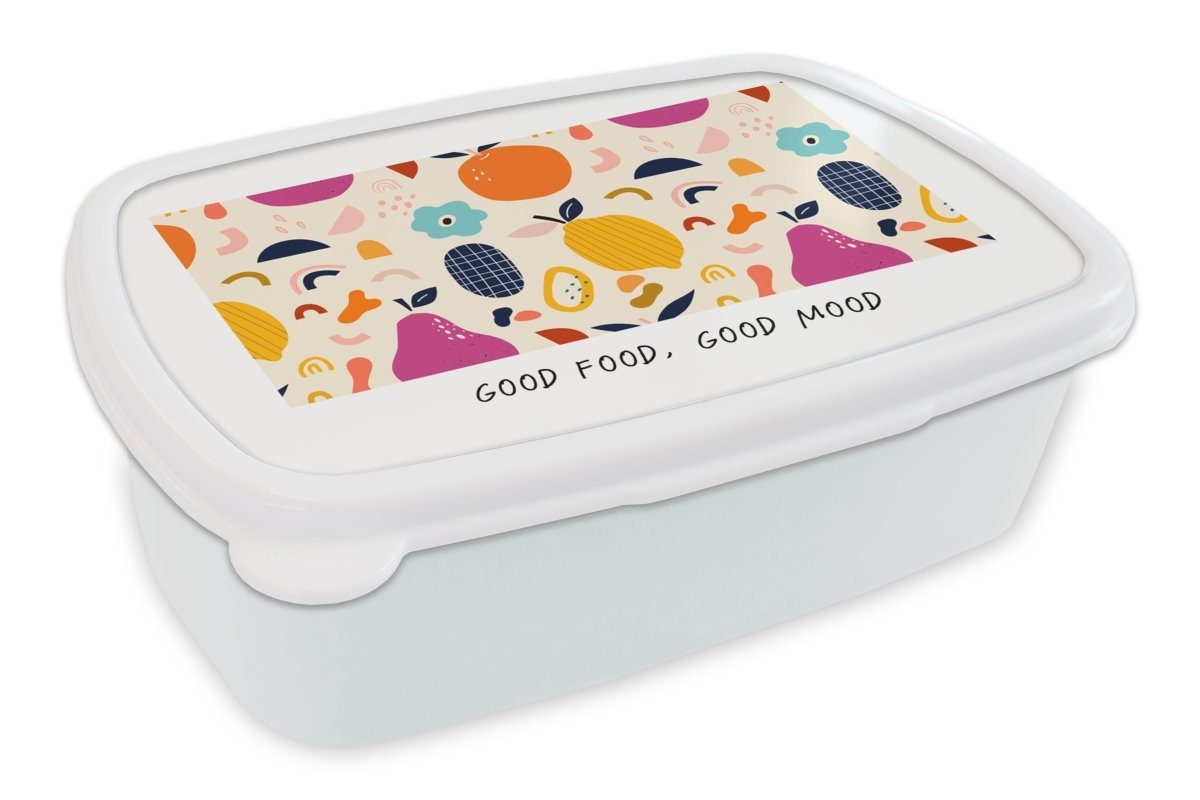 MuchoWow Lunchbox Zitate - Sprichwörter - Gutes Essen, gute Laune - Essen, Kunststoff, (2-tlg), Brotbox für Kinder und Erwachsene, Brotdose, für Jungs und Mädchen weiß