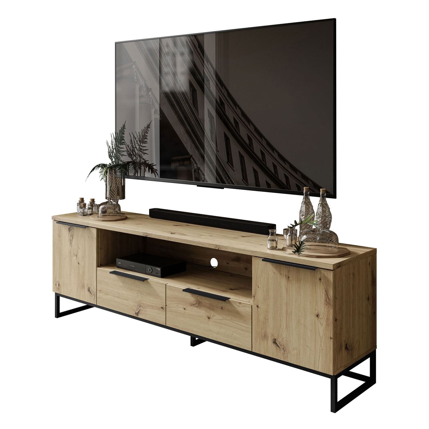ALLHOUSE24 Lowboard ADLON 180 TV Schrank Artisan Eiche Metallgestell schwarz BERLIN (1x TV Schrank), Breite 178 cm