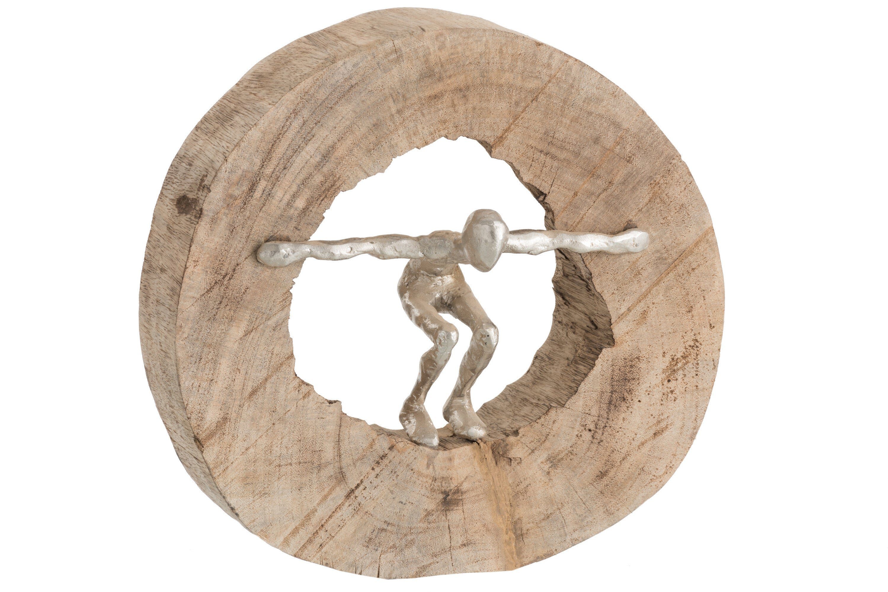 GILDE Dekoobjekt 2er Set Springende Figuren aus Holz und Aluminium - Natürliches und Si