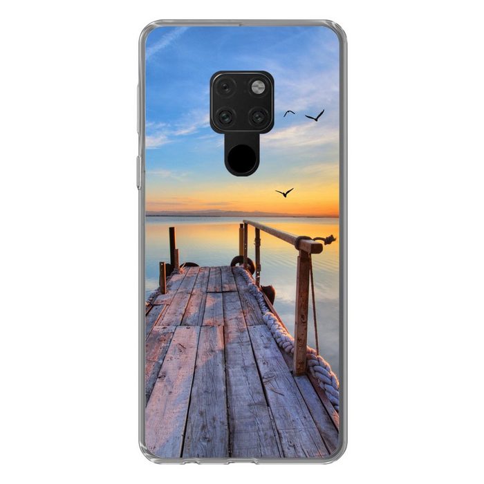 MuchoWow Handyhülle Wasser - Steg - Vögel - Sonnenuntergang - Horizont Phone Case Handyhülle Huawei Mate 20 Silikon Schutzhülle