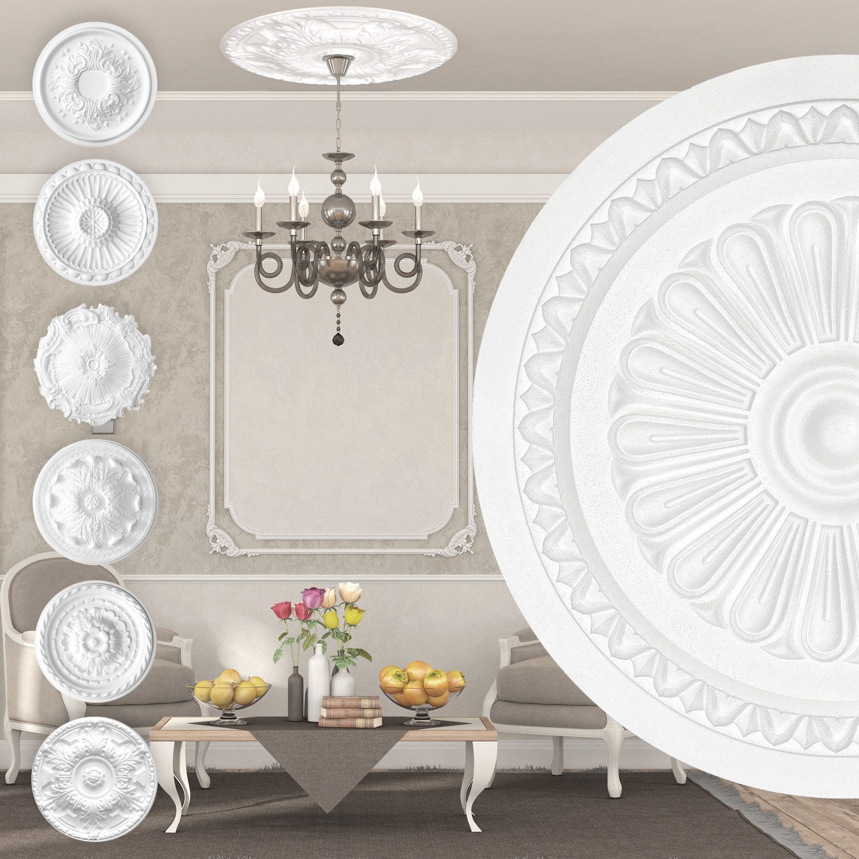 marbet design Wanddekoobjekt R-15 (Stuckrosette aus EPS Styropor, weiß, Zie günstig online kaufen