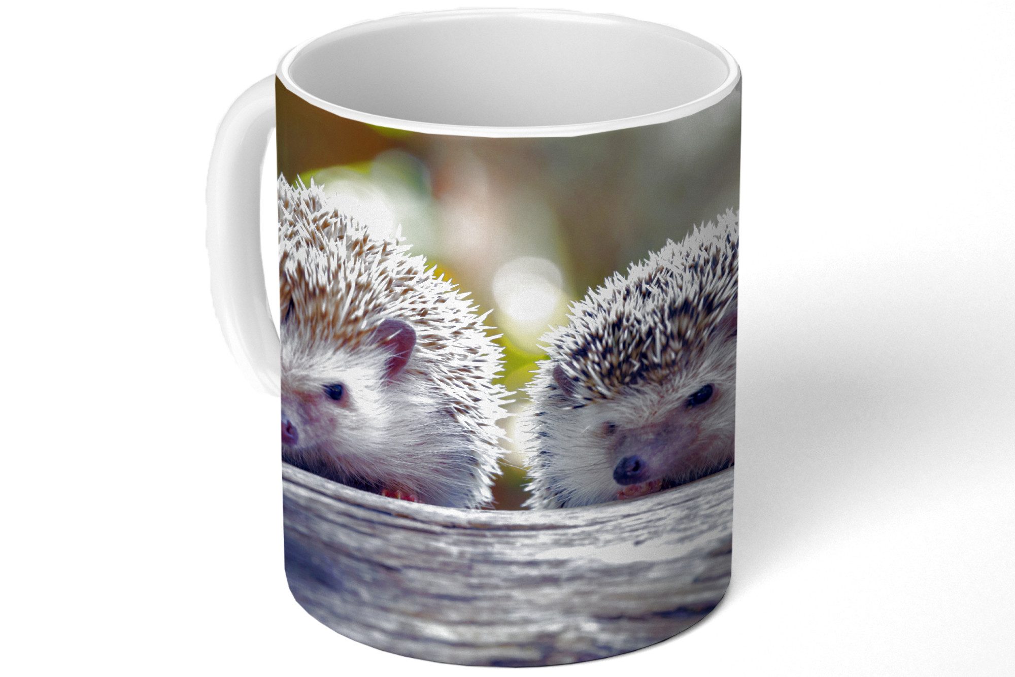 MuchoWow Tasse Zwei Igel sitzen auf einem Ast, 1-tlg., Keramik, Kaffeetassen, Teetasse, Becher, Kaffeebecher, Geschenk
