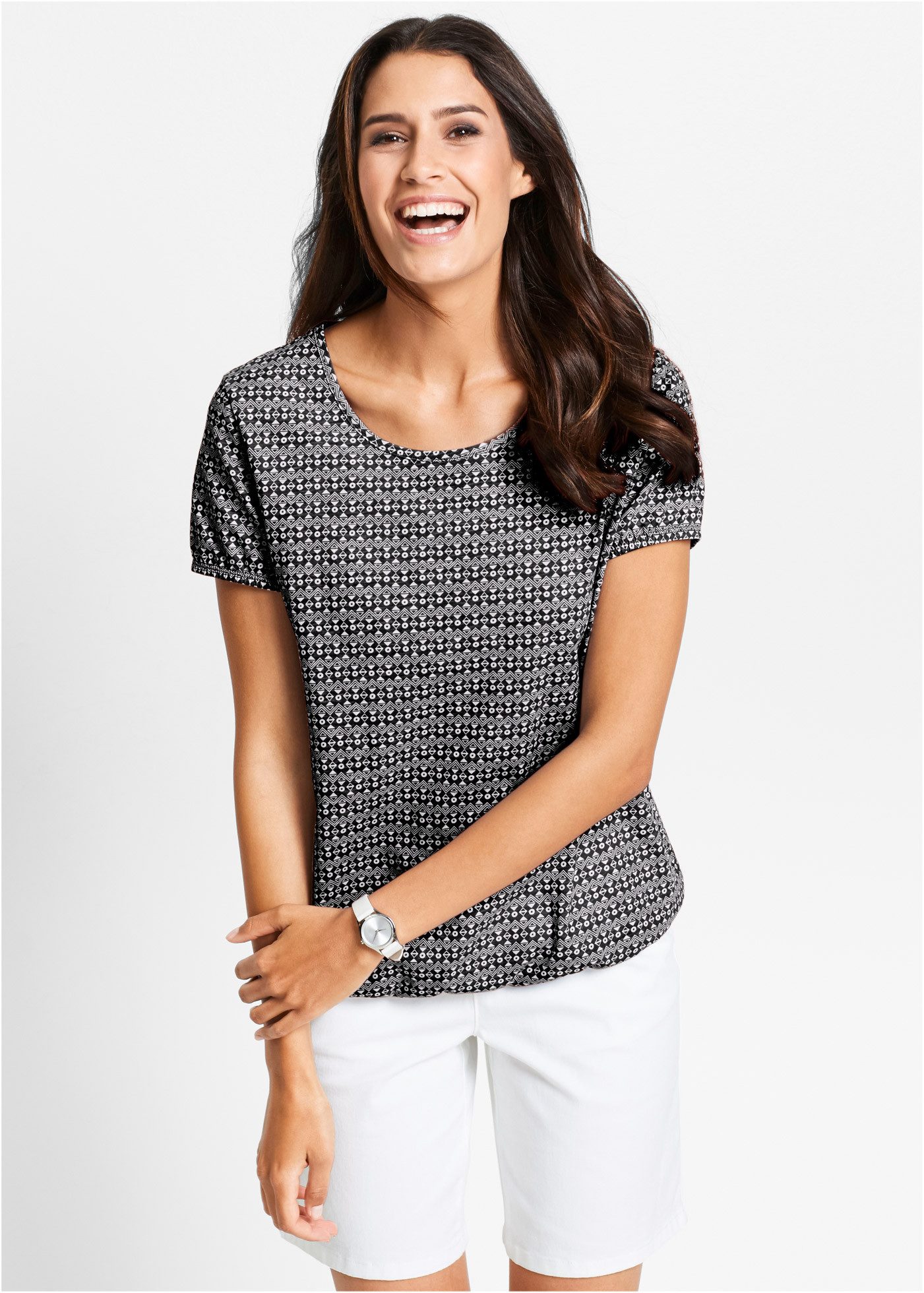 bonprix T-Shirt mit All-Over Print und Rundhalsausschnitt günstig online kaufen