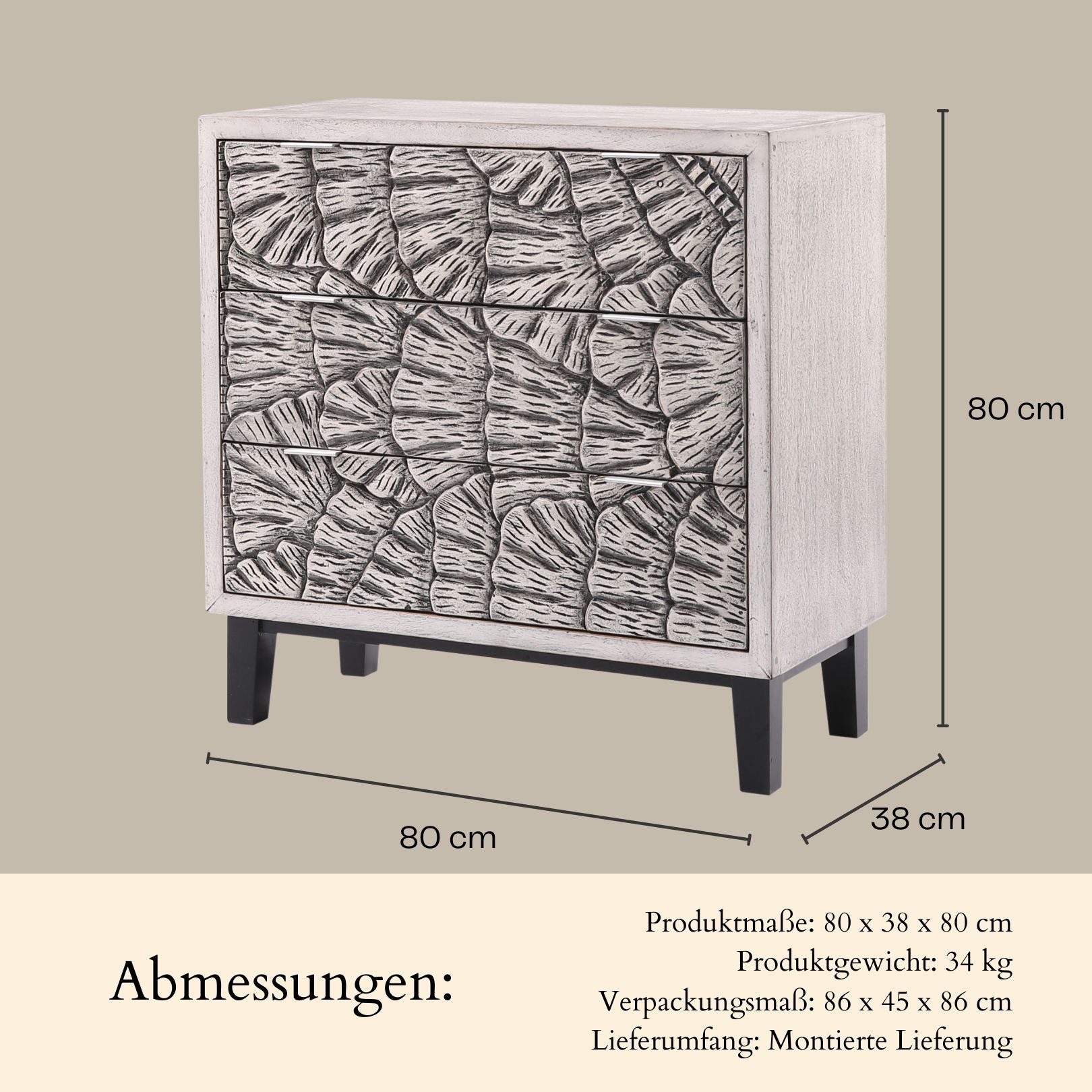 Marrakesch Orient & Mediterran Interior Kommode Kommode Adalar 80 cm Modern Rustic Design mit 3 Schubladen (1 St), Handarbeit