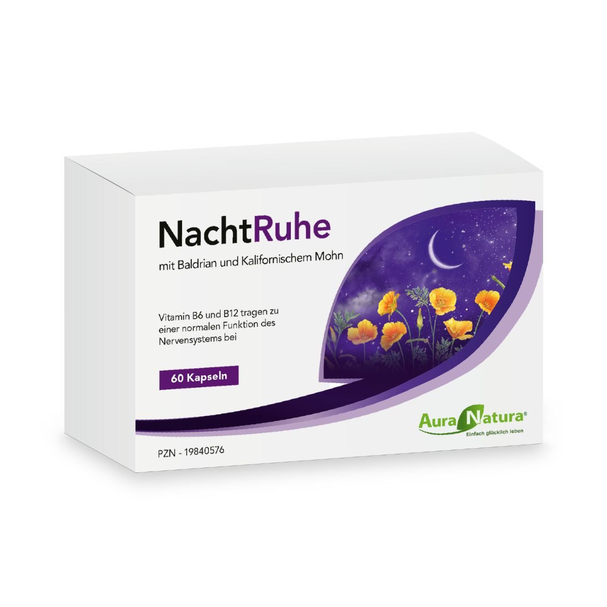 Aura Natura AuraNatura NachtRuhe - Mit Baldrian, B6, B12 & Vitamin D3 Kapsel, 1 er 60 St., Für die Abendroutine & innere Ruhe