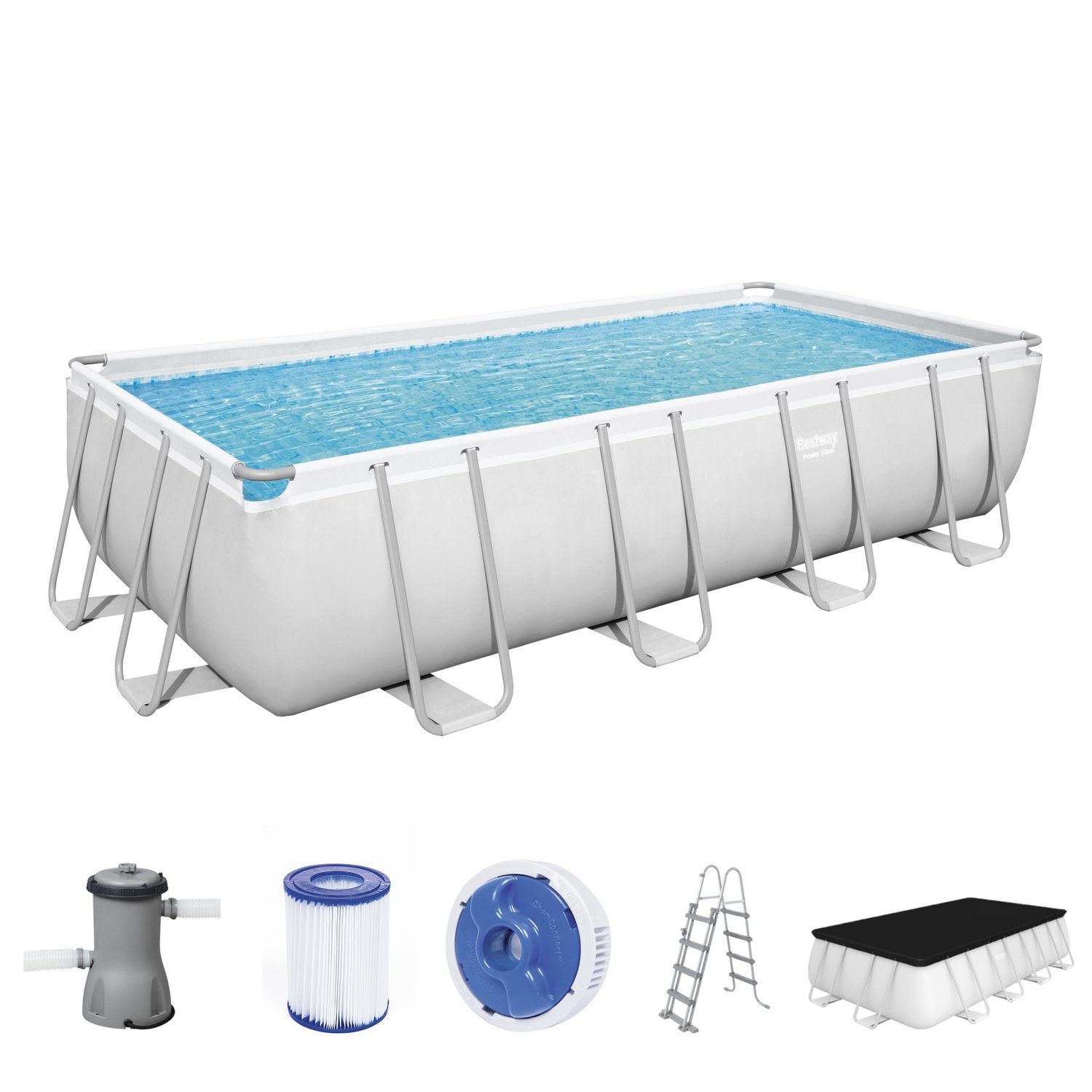 Bestway Framepool Stahlrahmen Pool Komplett-Set mit Filterpumpe 488 x 244 x 122 cm (Set)