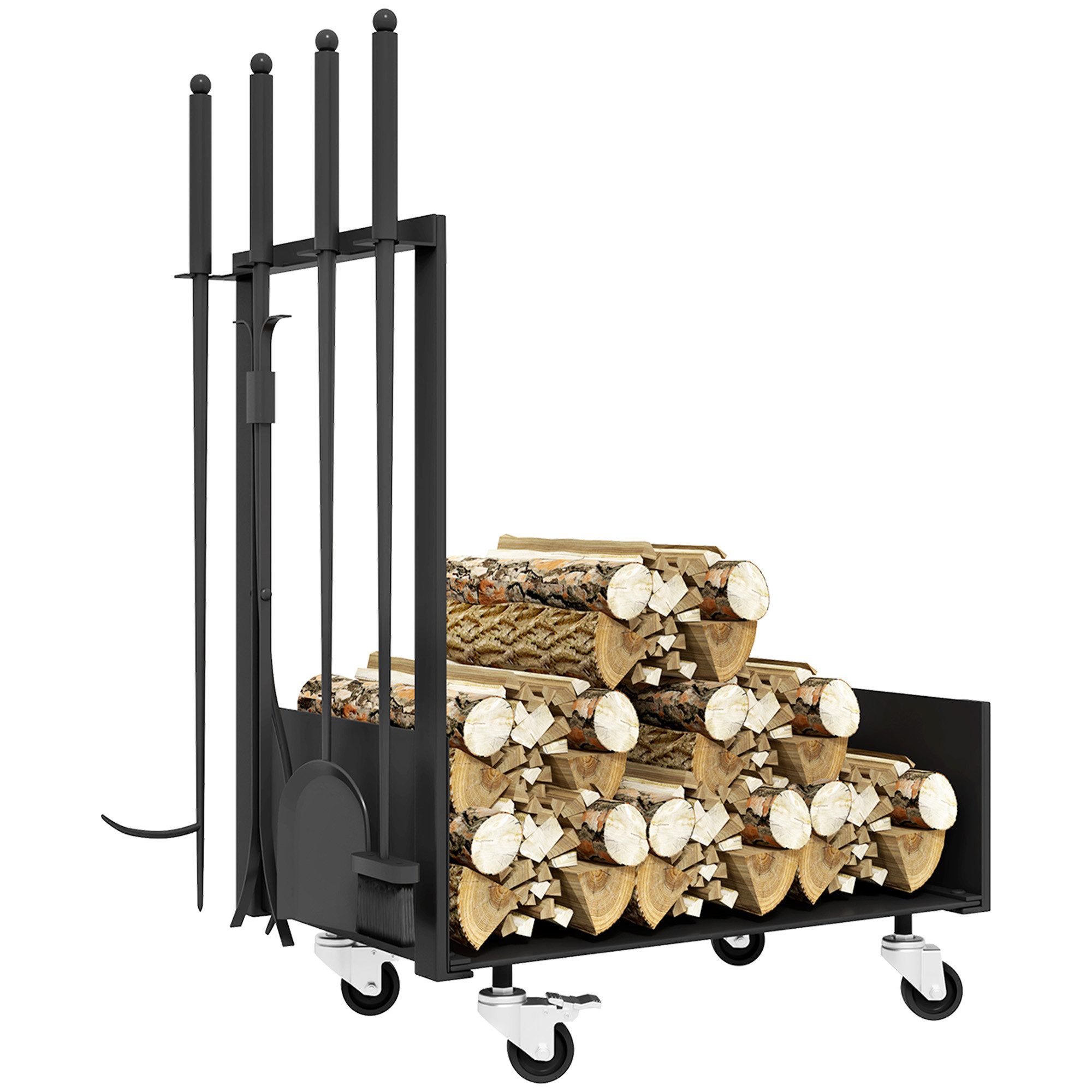 Outsunny Kaminholzregal Holzregal mit Rollen, Metall-Kaminholzhalter, BxTxH günstig online kaufen