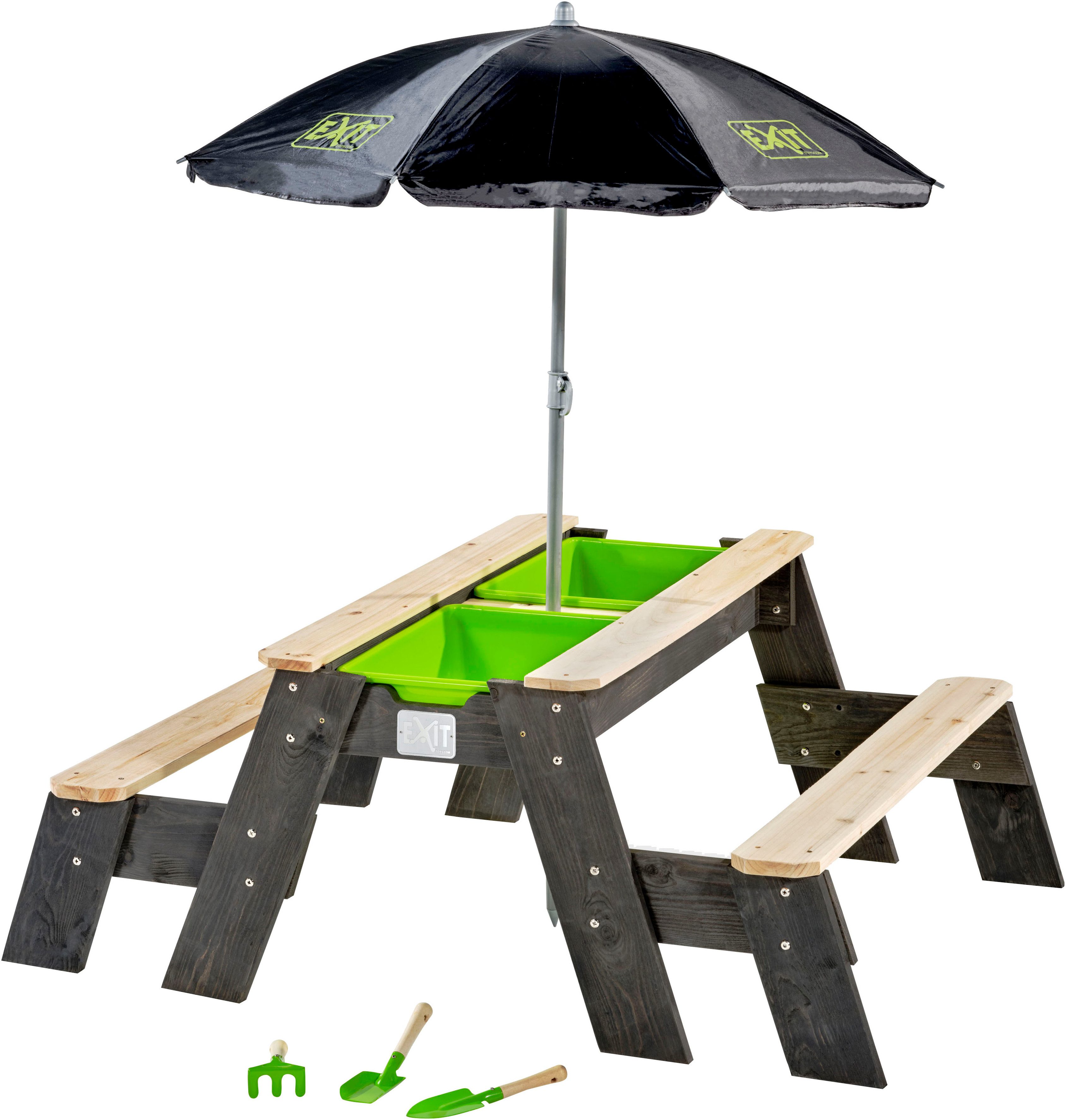 EXIT Spieltisch Aksent, mit 2 Bänke und Sonnenschirm; FSC® - schützt Wald