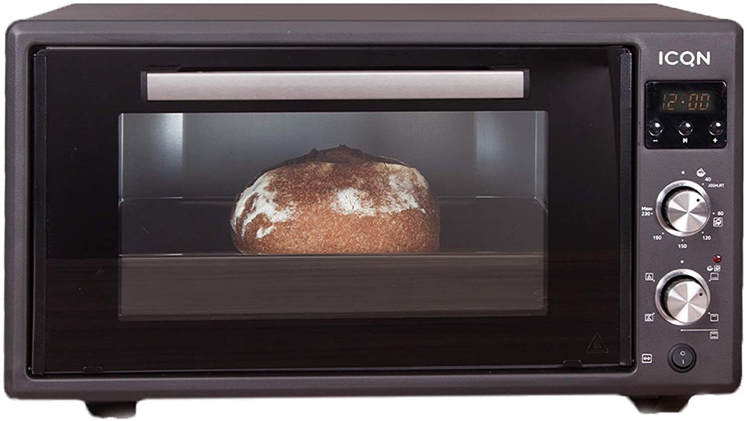 ICQN Minibackofen 50 Liter, 1400 W, 40°-230°C, inkl. Backblech Set, Doppelverglasung, Popup-Knöpfe, LED-Anzeige, Pizza-Ofen, Drehspieß, Emailliert Black