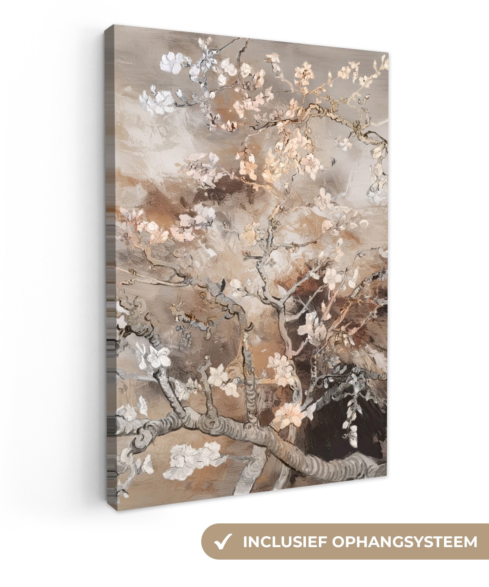OneMillionCanvasses® Leinwandbild Mandelblüte - Kunst - Van Gogh - Beige - Abstrakt, Fotodruck (1 St), Bilder groß Wohnzimmer Schlafzimmer 80x120 cm