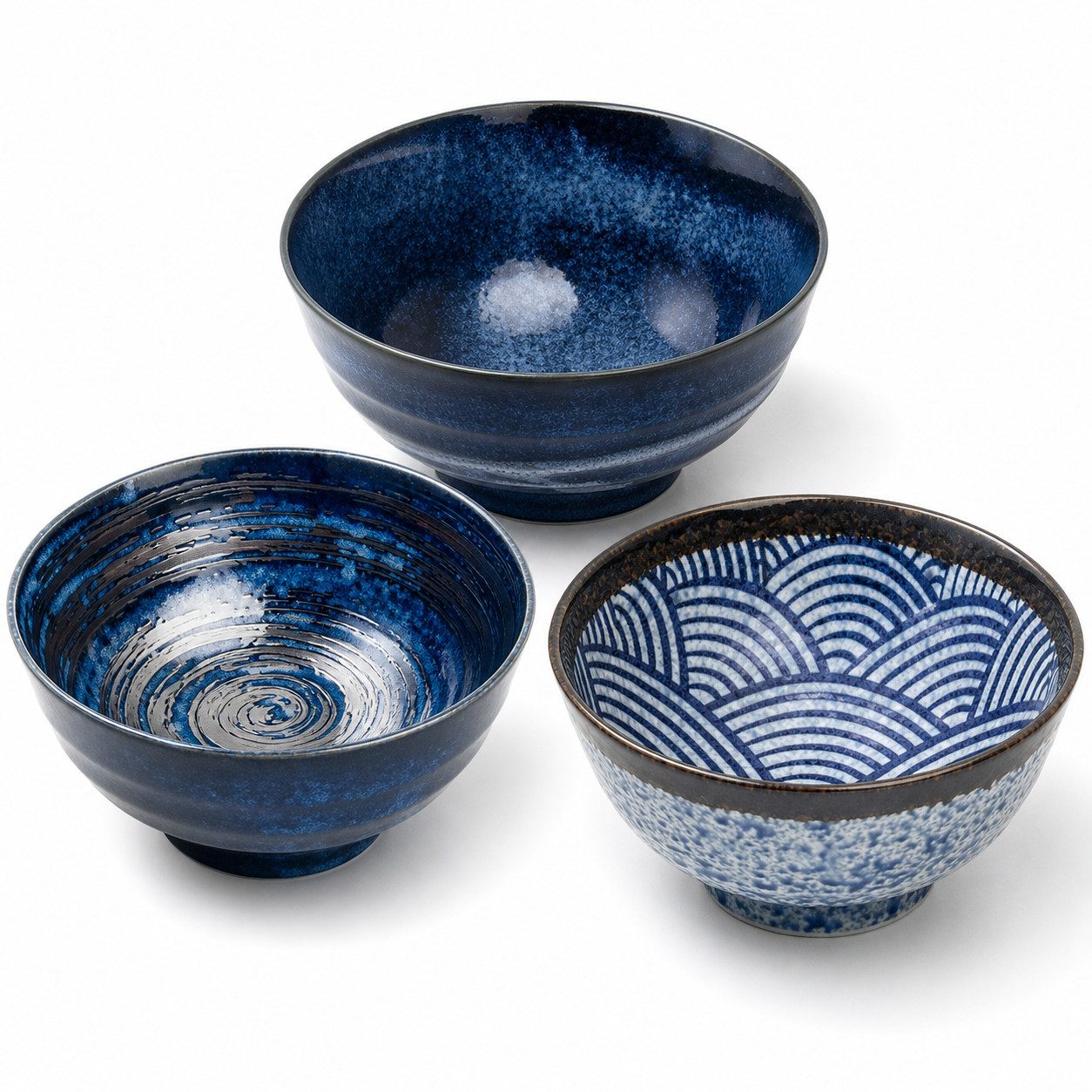 WestCraft Suppenschale Japanische Udon Schalen – Ramen & Soba Bowls aus Porzellan, 17 cm, Porzellan, (3-tlg), Made in Japan, besondere Glasur und Form, einzeln oder als Set
