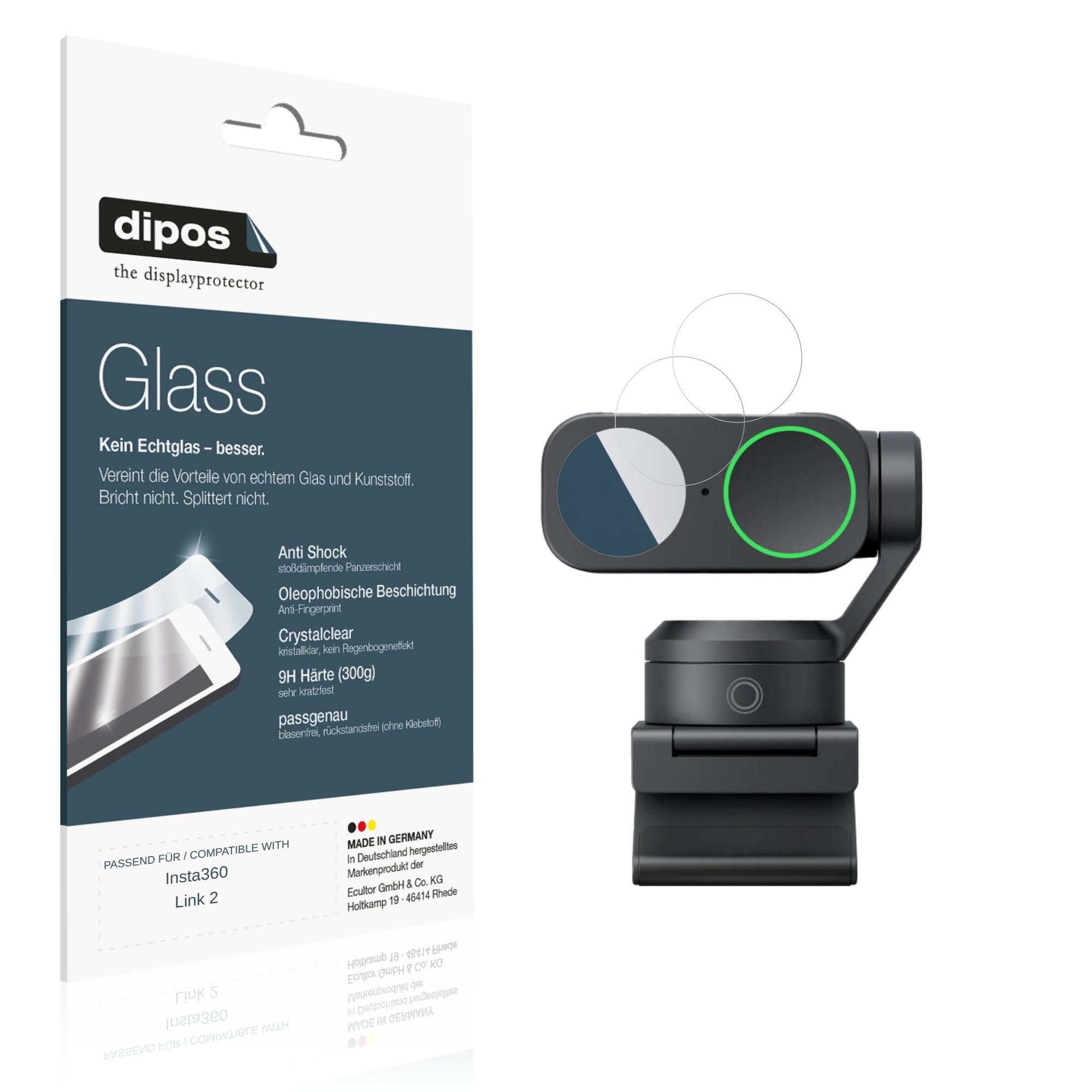 dipos Displayschutzfolie Schutzfolie für Insta360 Link 2, 2 Stück, Displayschutz Schutz Folie Made in Germany