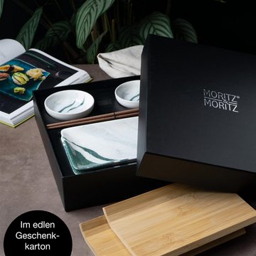 Moritz & Moritz Tafelservice Moritz & Moritz Gourmet - Sushi Set 10 teilig Marmor grün / weiß (8-tlg), 2 Personen, Porzellan, Geschirrset für 2 Personen