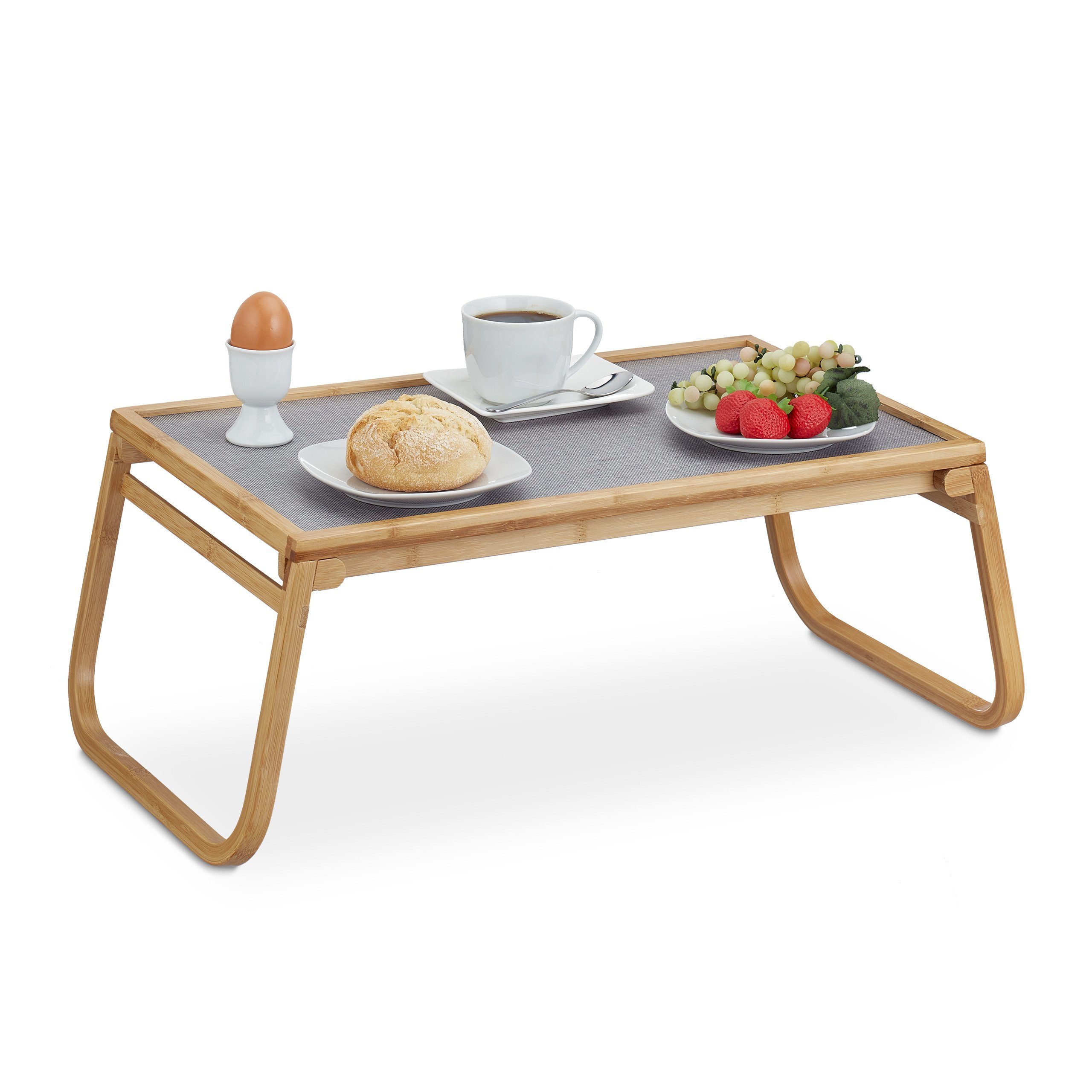 relaxdays Tabletttisch klappbar Betttablett Bambus