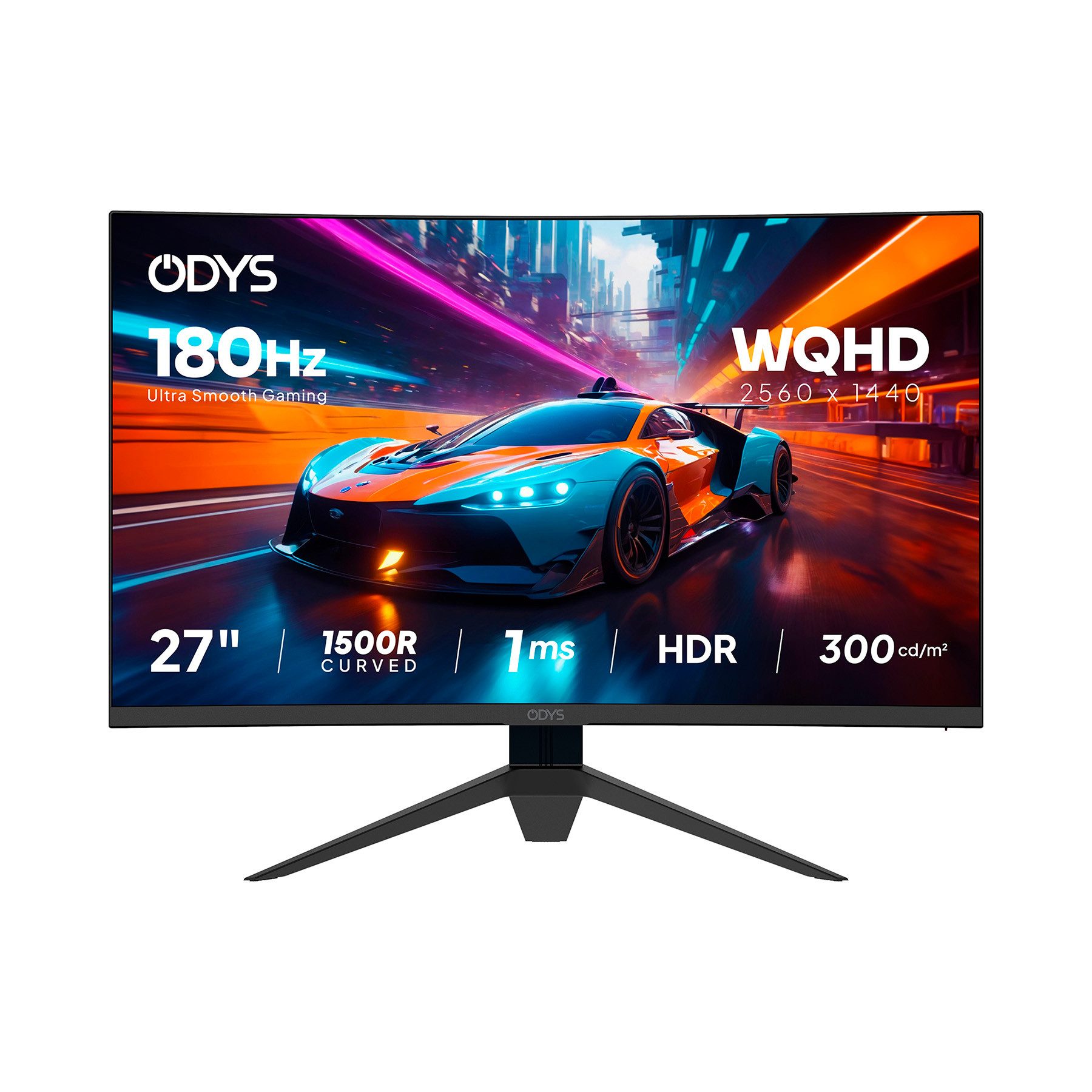 Odys Q27-X LED-Monitor (2560 x 1440 px, WQHD, 1 ms Reaktionszeit, 180 Hz, LED, 27" WQHD Gaming Monitor, 180 Hz, 1 ms, HDR, VA Panel, 125 % sRGB)