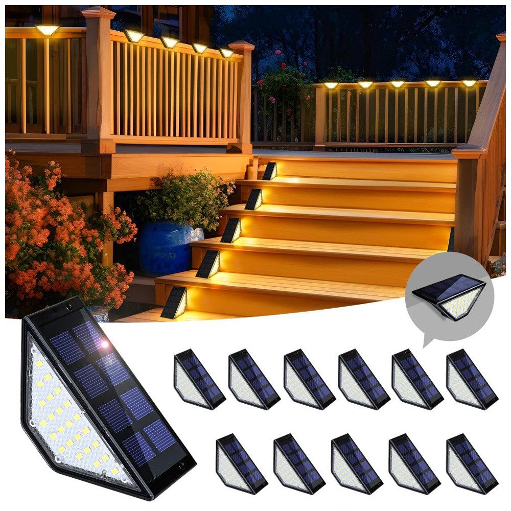 QUBEBU LED Solarleuchte Solar Bodenleuchten Aussen Solarleuchte Garten, Solar-Stufenleuchten, 3000K Warmweiß LED Stufenleuchte, für Treppen Stufen Zäune Höfe Weg, 2/4/6/8/10er Packs LED Wandlampe Solarleuchten für den Außenbereich