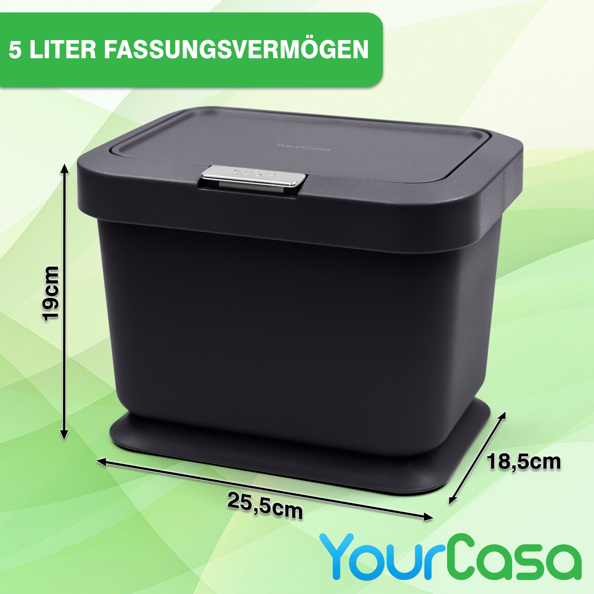 YourCasa Biomülleimer Küche 5L - Deckel mit Knopfdruck-Mechanismus- Komposteimer, Deckel mit Knopfdruck-Mechanismus, Antirutsch
