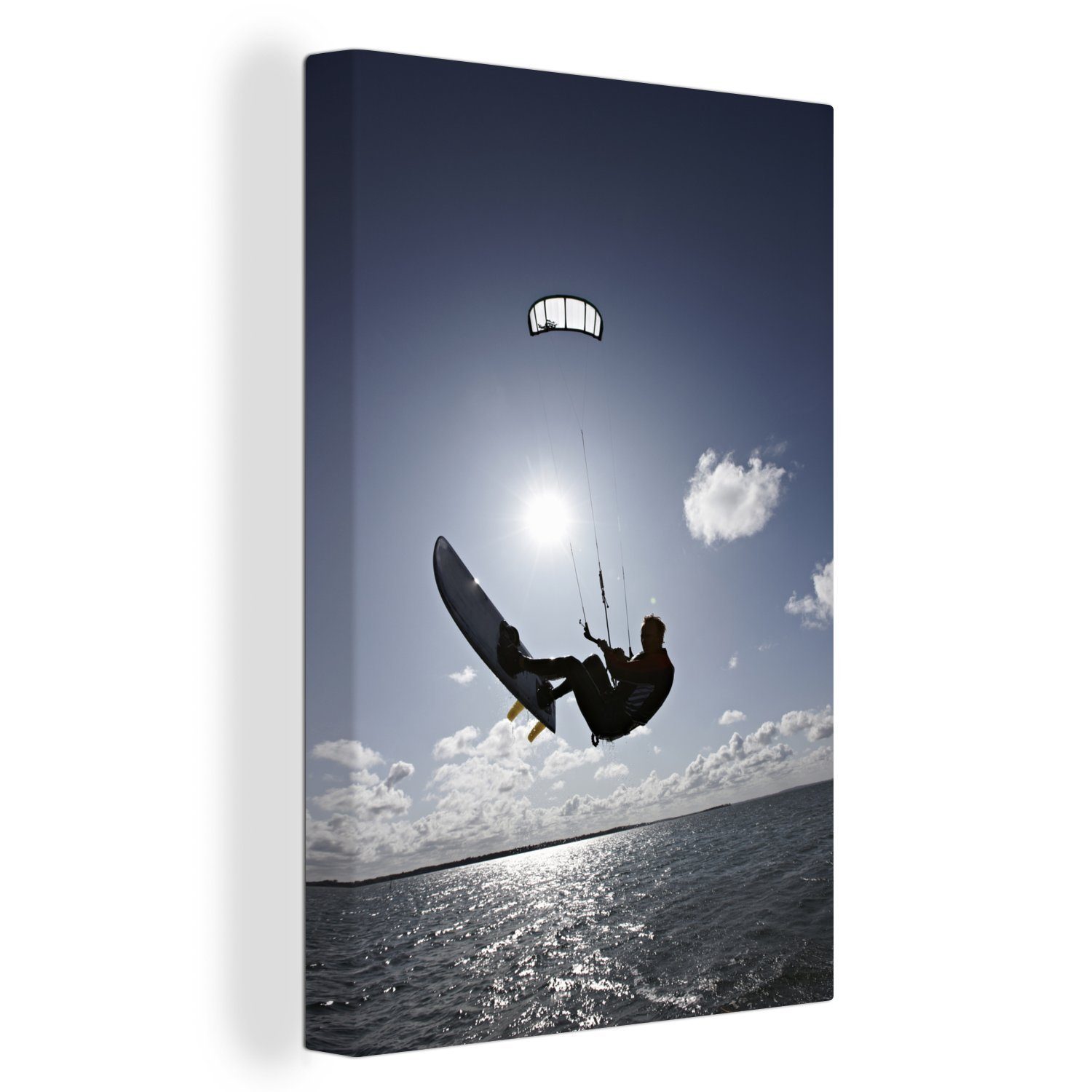 OneMillionCanvasses® Leinwandbild Kite-surfender Mann auf ruhigem Wasser, (1 St), Leinwandbild fertig bespannt inkl. Zackenaufhänger, Gemälde, 20x30 cm