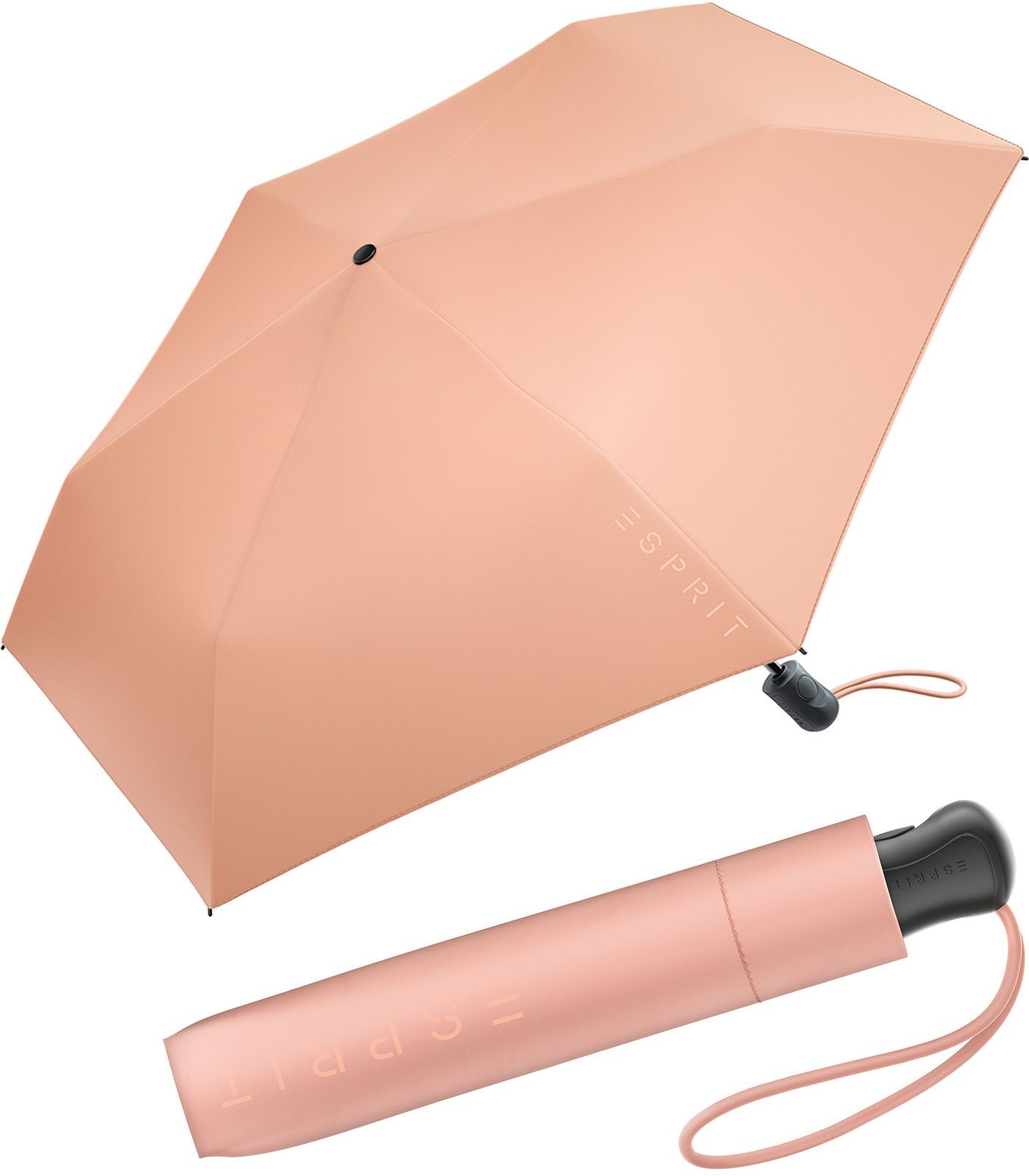 Esprit Taschenregenschirm Damen Easymatic Slimline Auf-Zu Automatik FJ 2022, leicht und stabil, in den neuen Trendfarben pfirsich