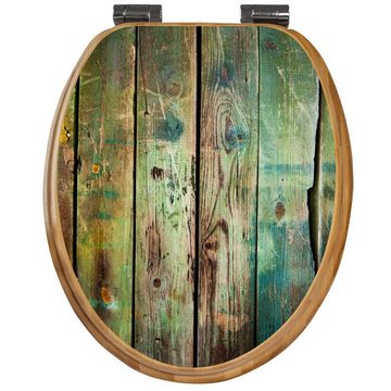 banjado WC-Sitz Bambus2 Motiv Grünes Holz (umweltfreundliches Material, integrierte Absenkautomatik), 44 x 38 x 5 cm