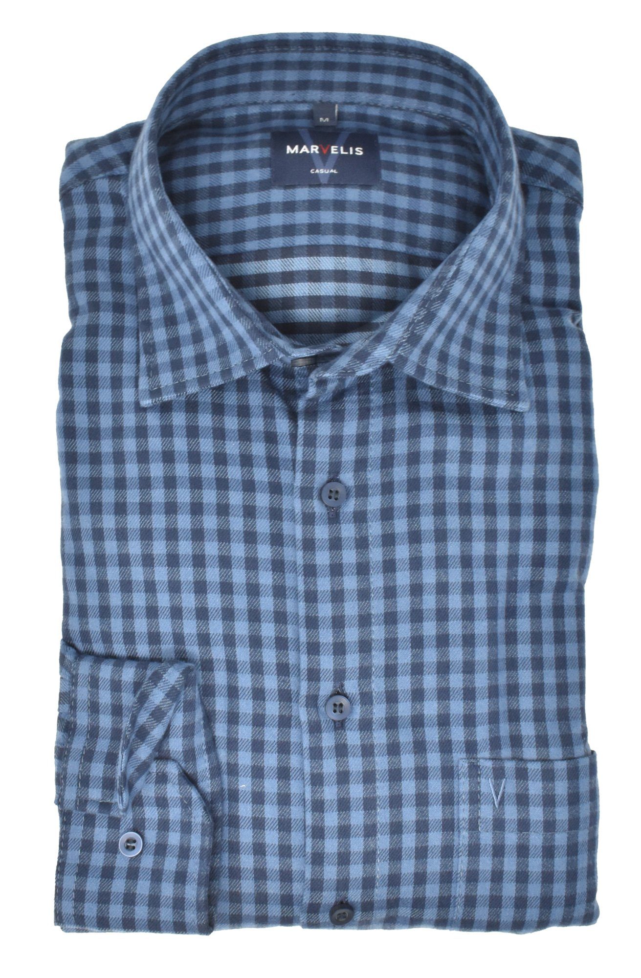 MARVELIS Langarmhemd Freizeithemd - Casual Modern Fit - Langarm - Kariert - Blau