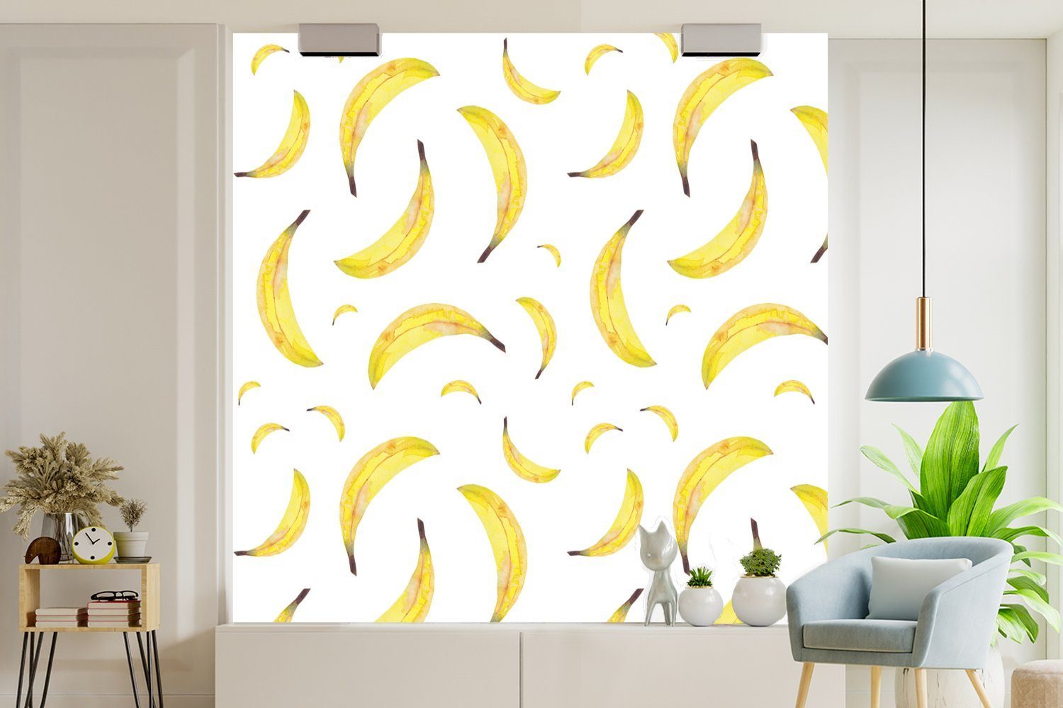 Bananen für Tapete MuchoWow St), Wandtapete - Fototapete - Wohnzimmer (5 Weiß bedruckt, Schablonen, Vinyl Schlafzimmer, oder Matt,