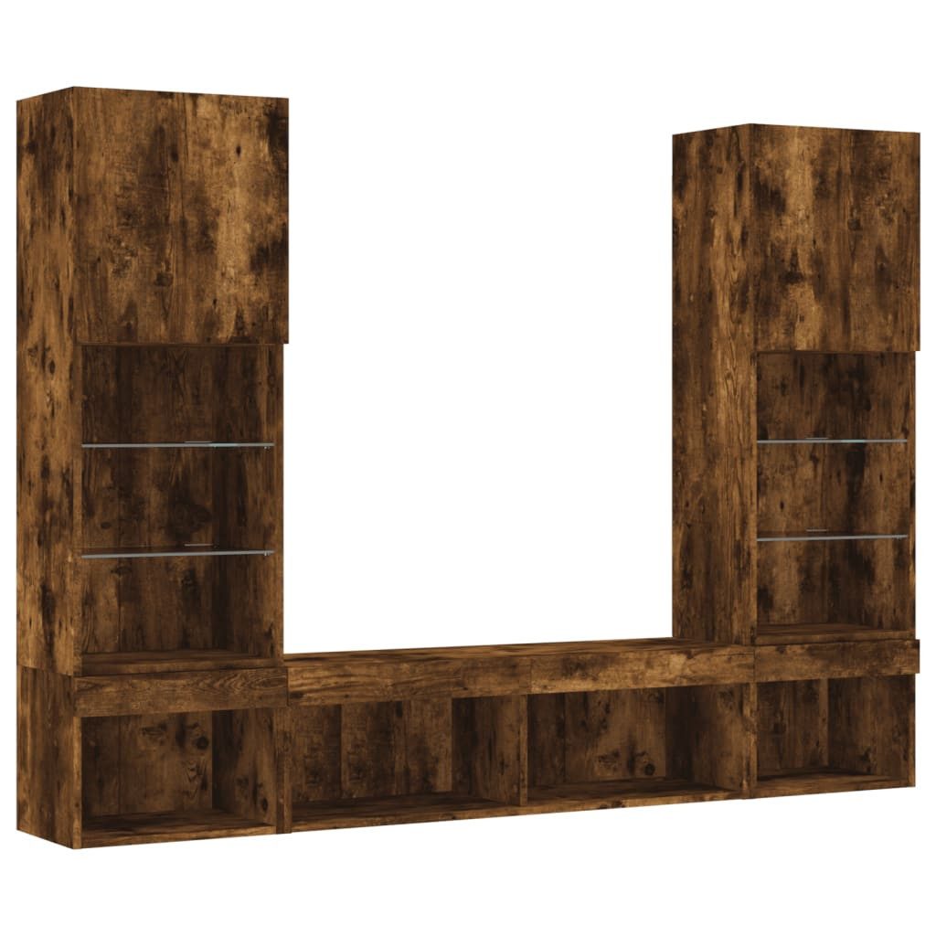 vidaXL TV-Wand 5-tlg. Wohnwand mit LED-Beleuchtung Räuchereiche Holzwerkstoff, (1-St)