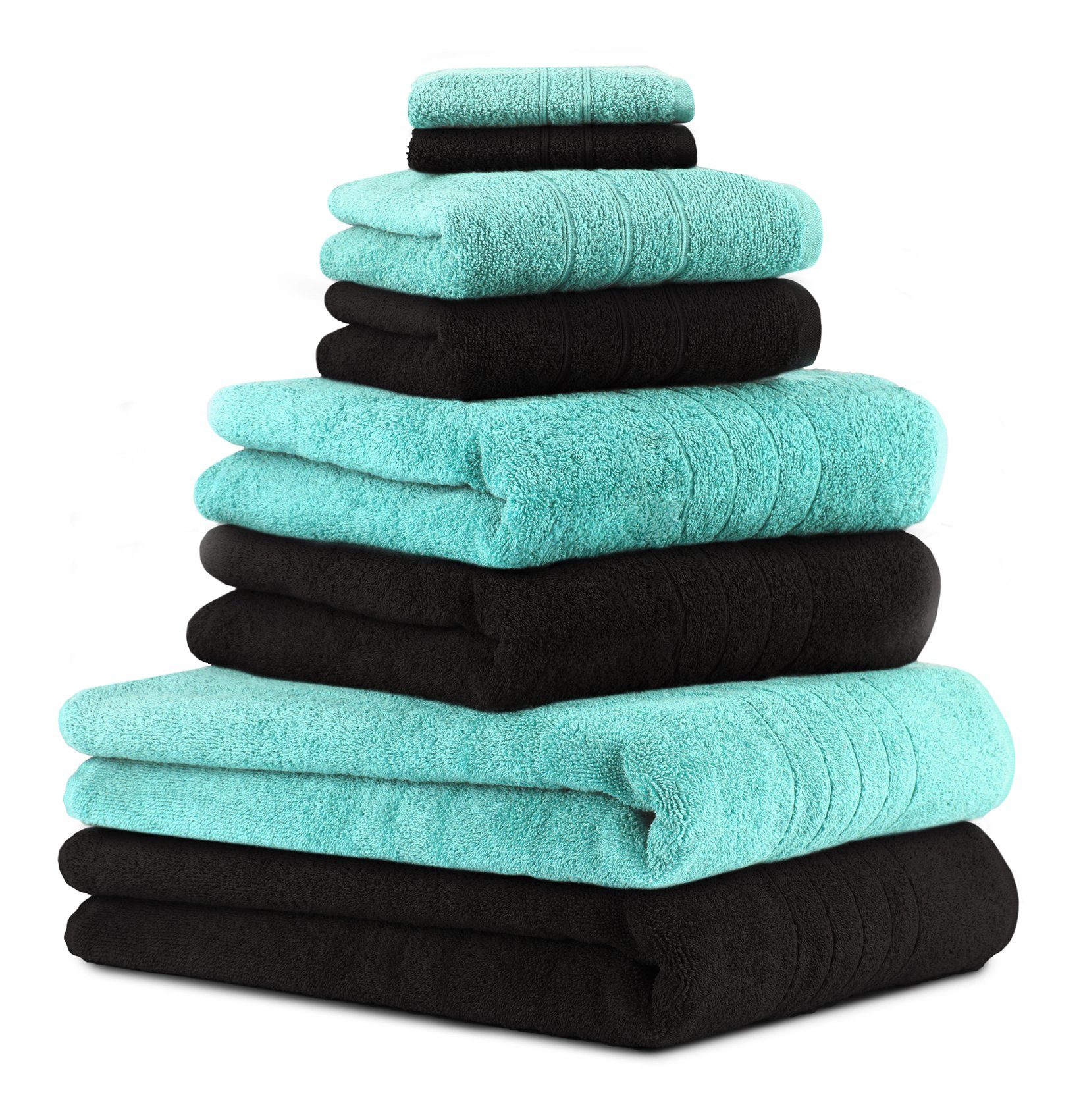Duschtücher 2 Betz Farbe 2 2 (8-tlg) Handtücher Baumwolle Baumwolle, 100% türkis Deluxe Badetücher schwarz, Seiftücher 8-TLG. Set und Handtuch-Set 2 100% Handtuch