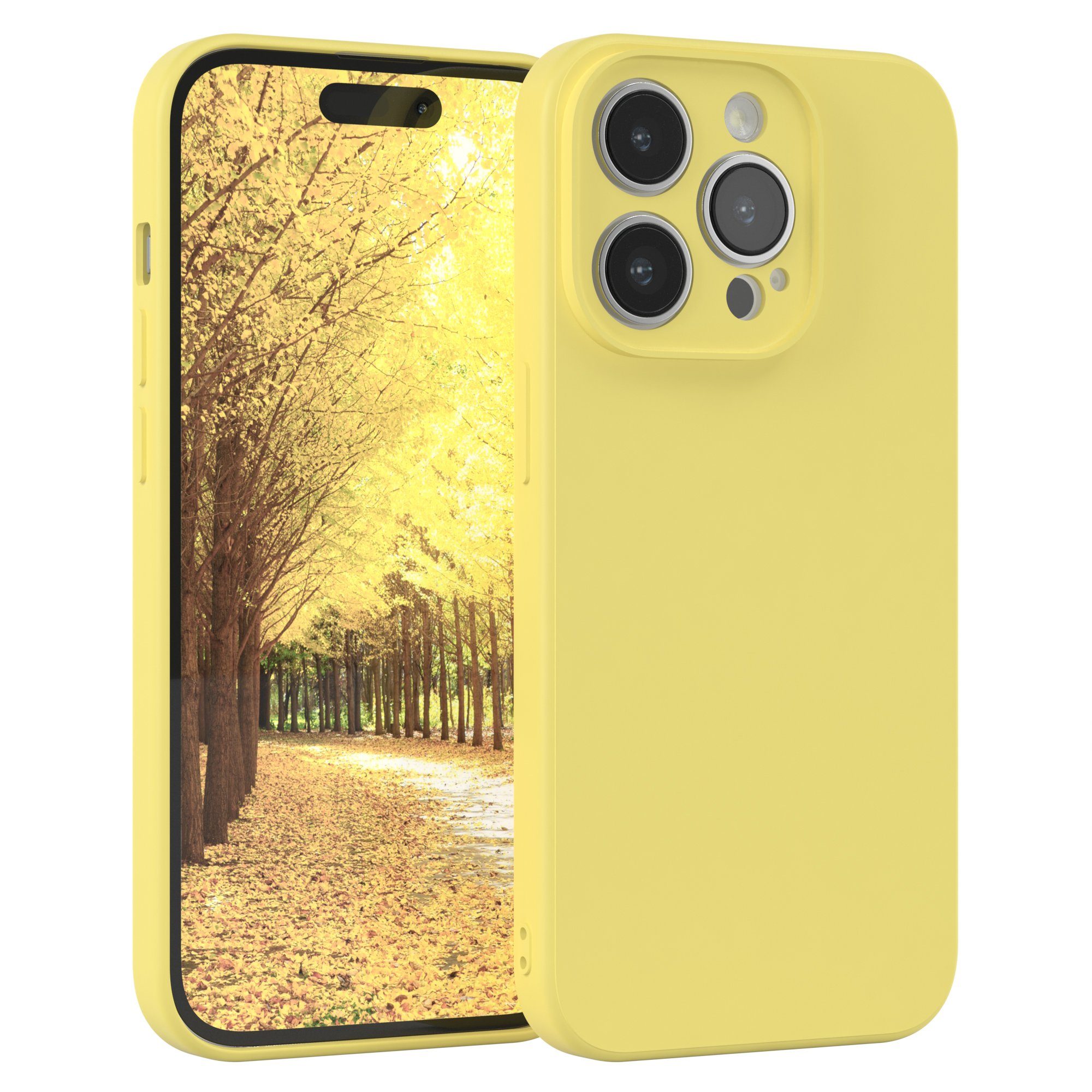 EAZY CASE Handyhülle für Apple iPhone 14 Pro Hülle Silikon 6,1 Zoll, Handy Softcase stoßfest Hülle mit Kameraschutz bumper tpuhülle Gelb
