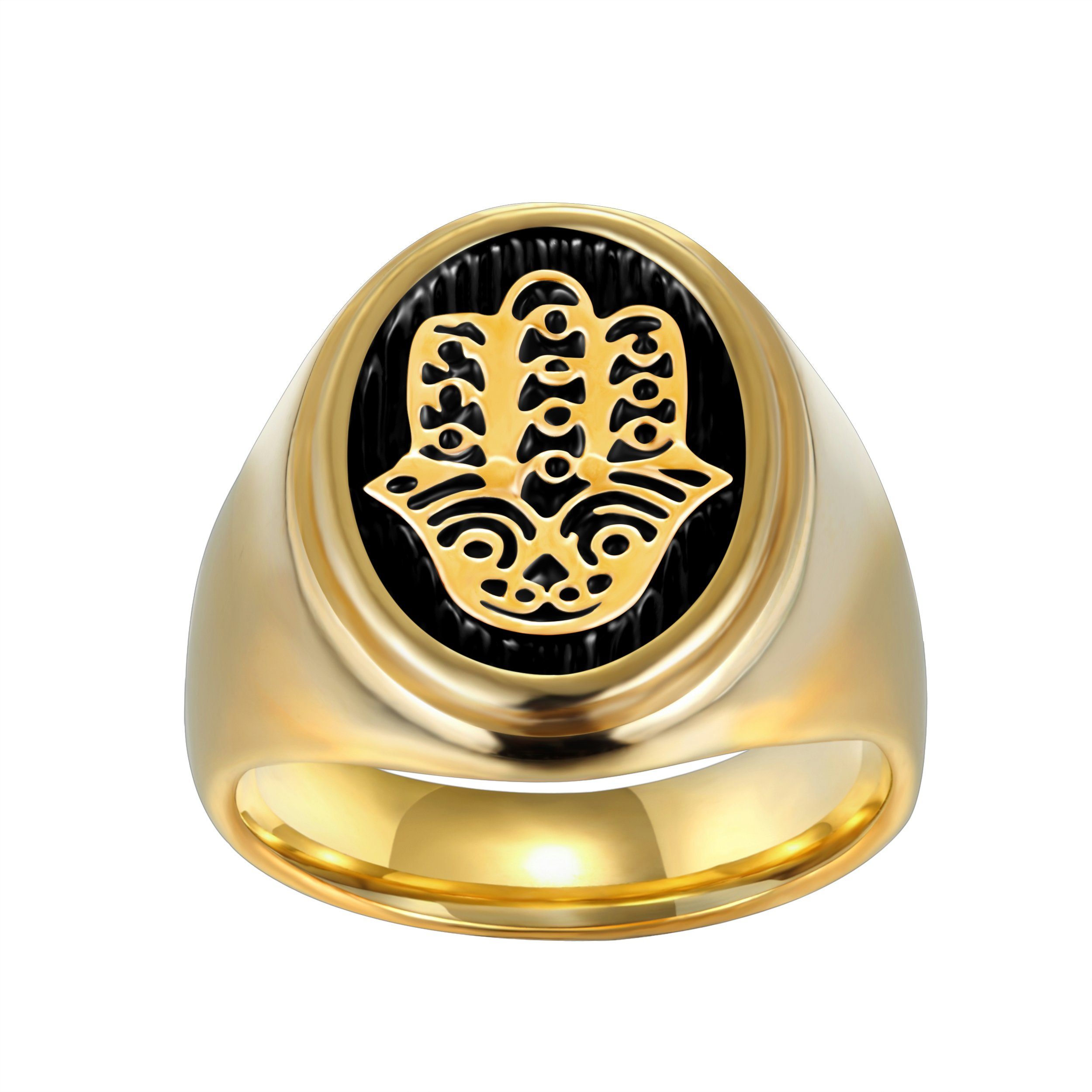 Fingerring Männer Edestahl 316L Gold Fatima Hand Hamsa geschwärzt- RHC112