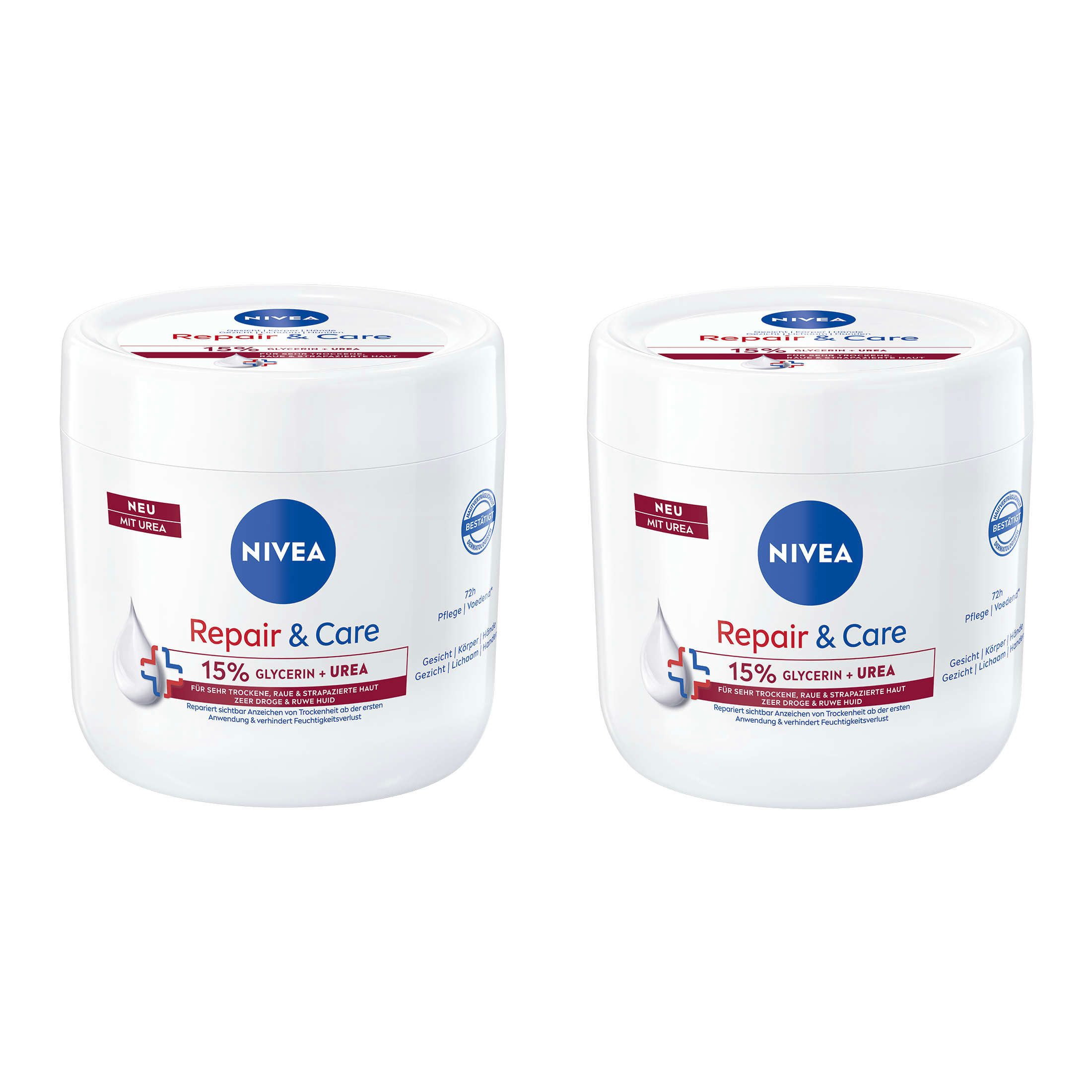 Feuchtigkeitscreme Creme Repair & Care Urea Glycerin 72h Feuchtigkeit 2 x 400 ml
