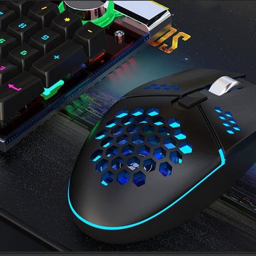 IVSO Eingebauter Lüfter Kabelgebundene Gaming-Maus mit Hintergrundbeleuchtung Gaming-Maus (RGB-Beleuchtung fotoelektrisch 2400dpi( dpi)