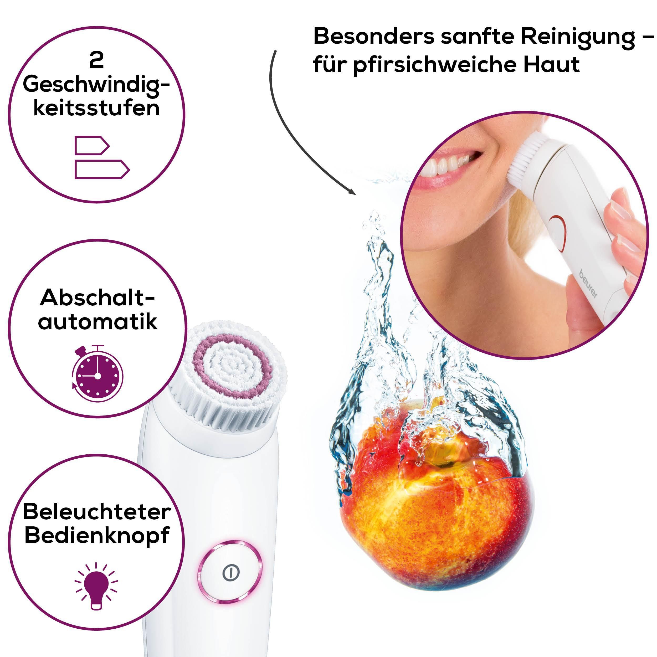 BEURER Elektrische Gesichtsreinigungsbürste FC 45 für gründliche Hautreinigung, Mit 2-stufiger Rotation und 2 Geschwindigkeitsstufen weiß