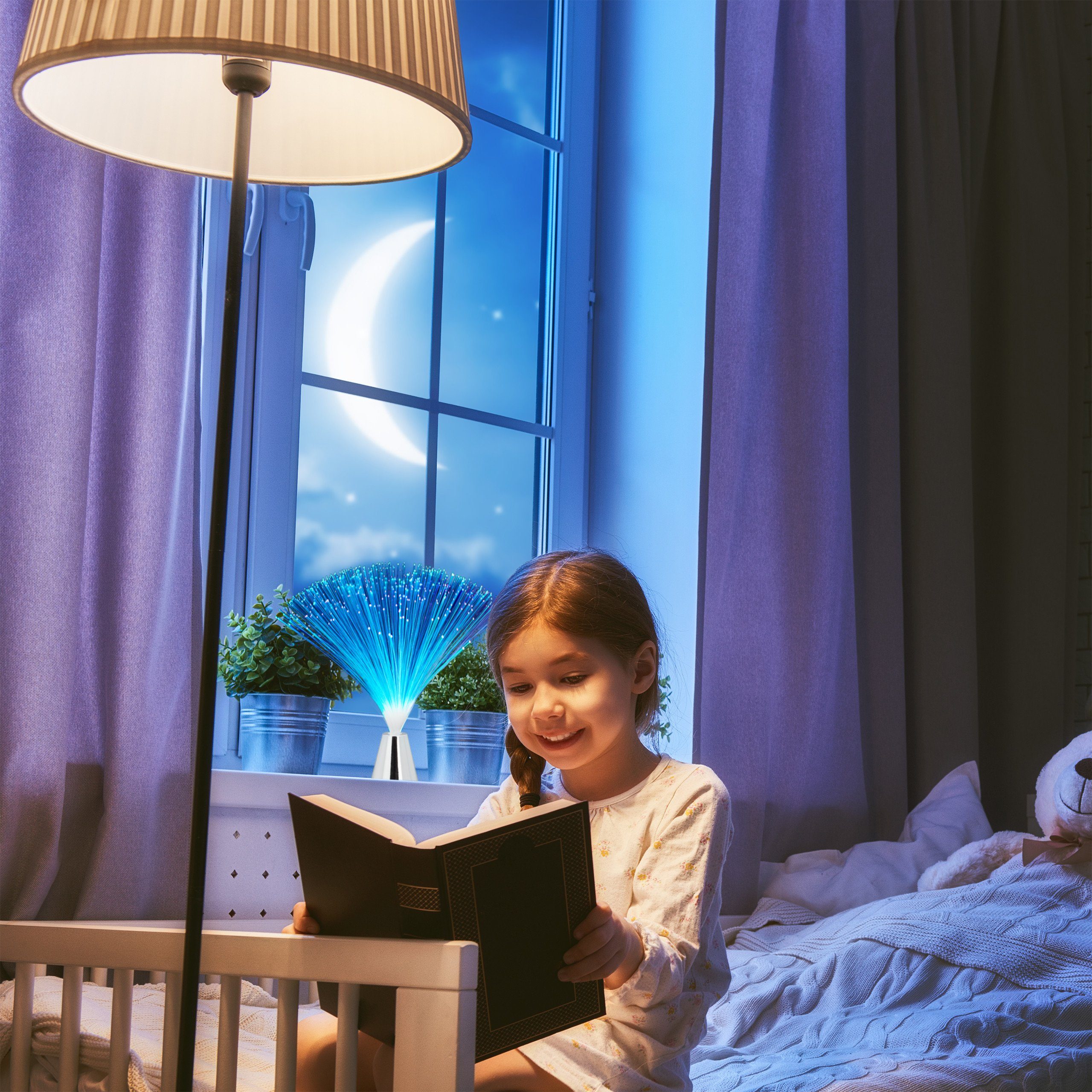 relaxdays LED Dekolicht Glasfaserlampe mit Farbwechsel 2er Set, LED fest integriert, Farbwechsler