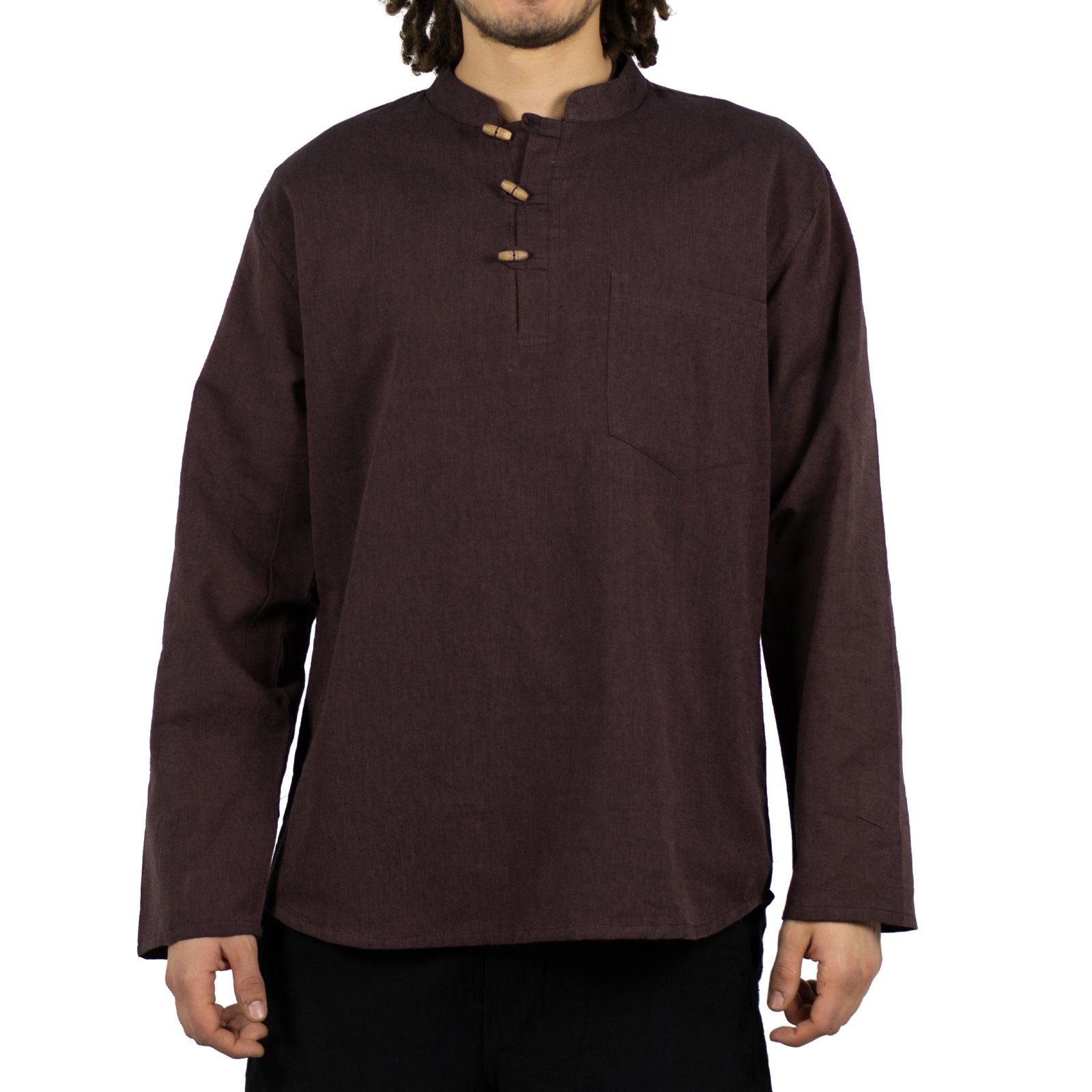 KUNST UND MAGIE Langarmhemd Herren Fischerhemden bequemer Schnitt klassische Farben