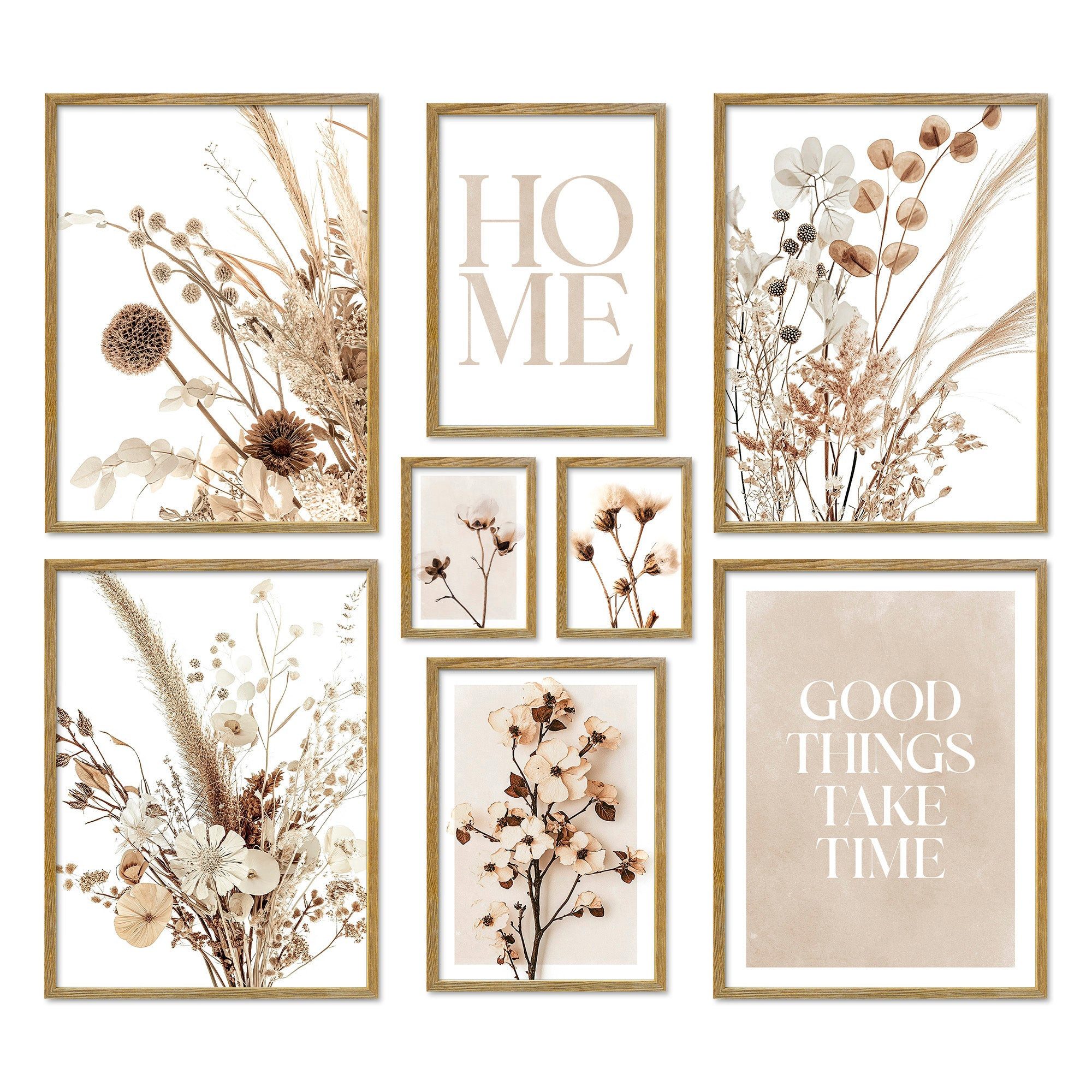 ARTFAVES Bilder-Collage Poster Set Beige Dried Flowers I mehrteilige Bilderwand I Wandbilder T, (Wandbilder modern, 8 St)