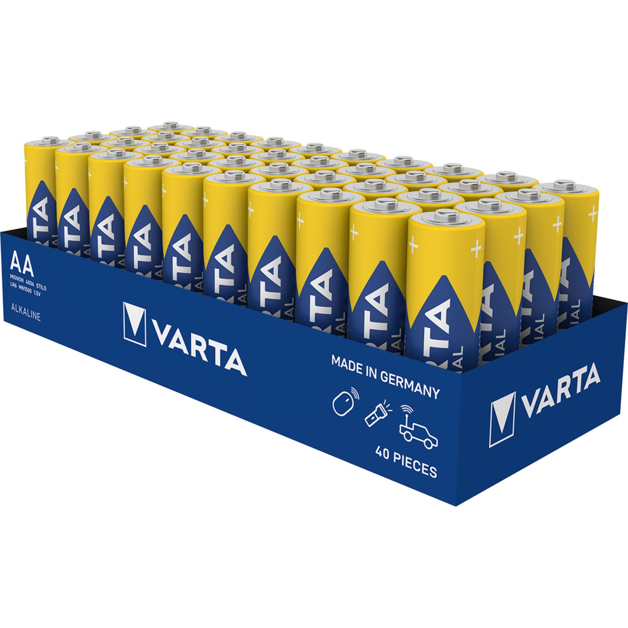 VARTA AA Batterien LR6 Mignon Industrial Pro Alkaline 40 Stück Batterie, (1.5V V), lange Lagerfähigkeit, umweltfreundlich verpackt, Vorratspack