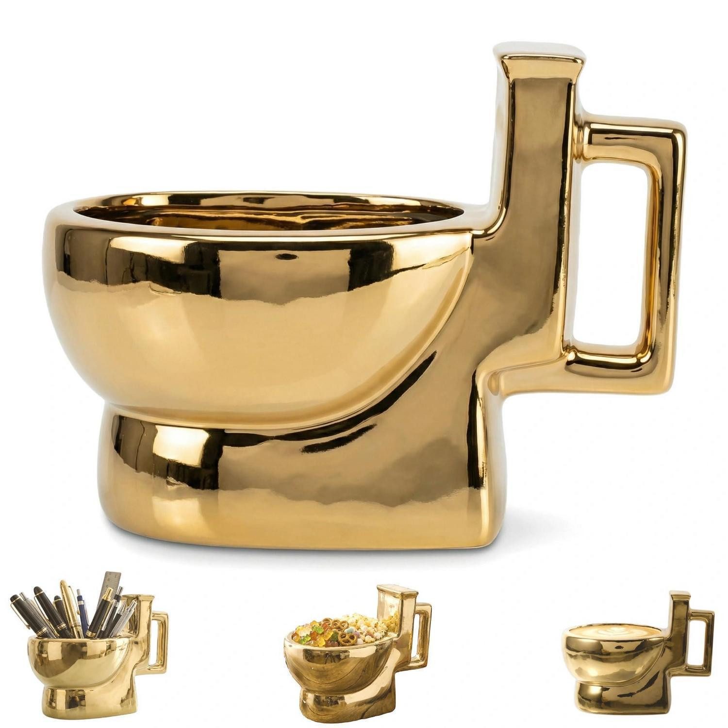LuxusKollektion Tasse Keramik Toiletten Tasse 400ML Gold, Scherzartikel Geschenk, Keramik