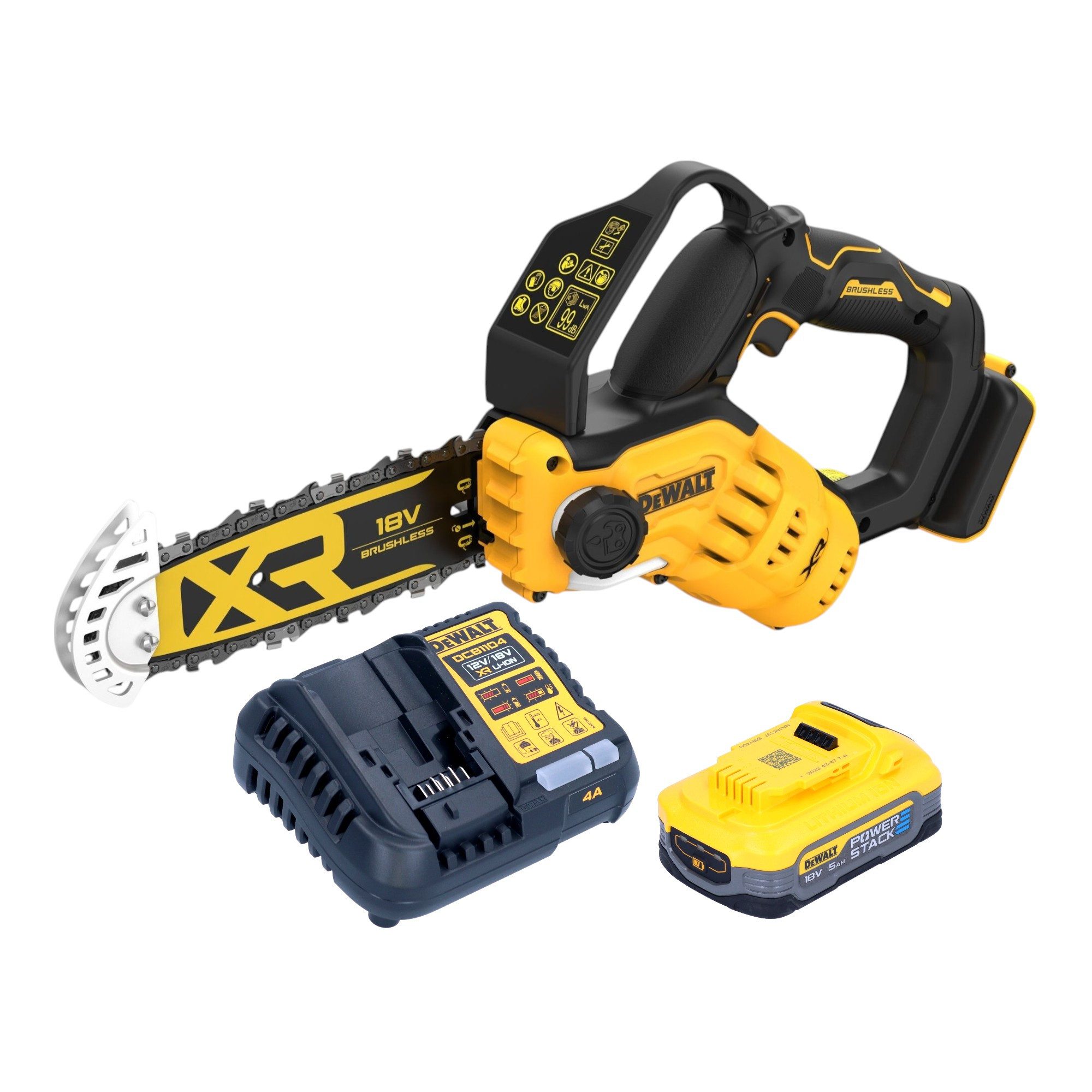 DeWalt Benzin-Kettensäge DCMPS 520 H1 18 V 20 cm + 1x Powerstack Akku 5,0 Ah + Ladegerät