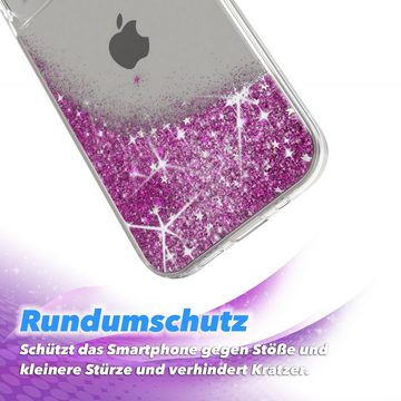 EAZY CASE Handyhülle Liquid Glittery Case für Apple iPhone 13 Mini 5,4 Zoll, Bumper Case Back Cover Glitter Glossy Handyhülle Etui Violett Lila