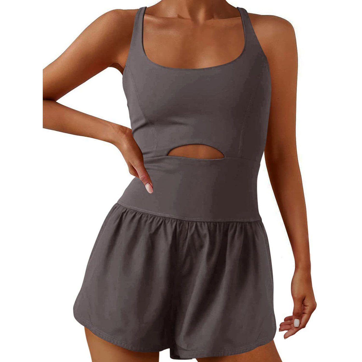 MAGICSHE Tenniskleid Sportliches Kleid für Damen, integrierter BH,Shorts Grau