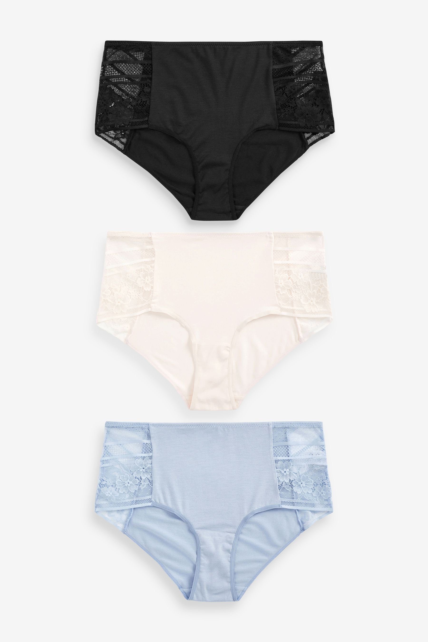 Next Slip 3er-Pack Slips aus Modal und Spitze, Shorts (3-St) Black/Cream/Blue